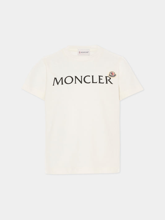 T-shirt avorio per bambini con logo,Moncler Kids,L1954 8C00010 89AFV 034