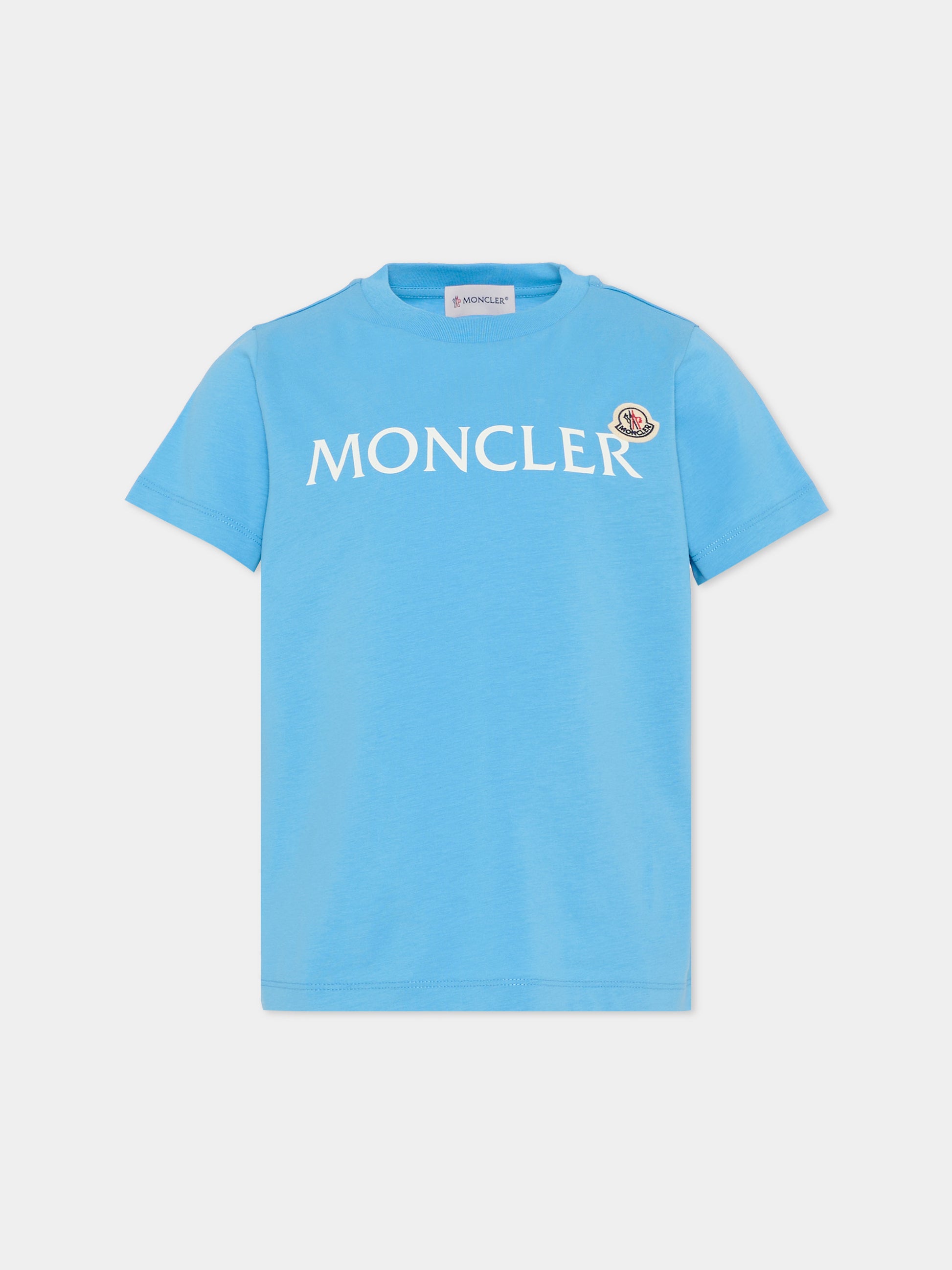 T-shirt azzurra per bambino con logo,Moncler Kids,L1954 8C00010 89AFV 70G