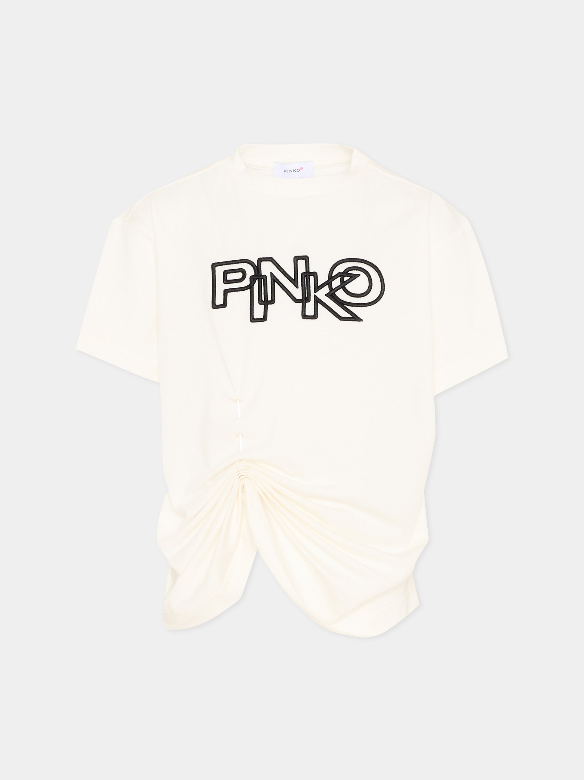 T-shirt avorio per bambina con logo,Pinko,KFTS041.C.JE017.D804
