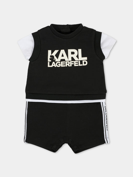 Pagliaccetto nero per neonato con logo,Karl Lagerfeld Kids,Z30500 09B