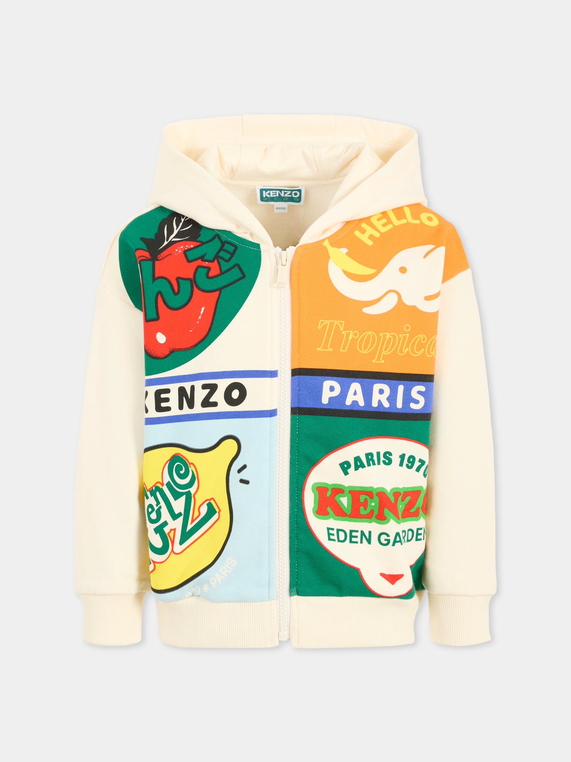 Felpa beige per bambino con frutta,Kenzo Kids,K61179 21G