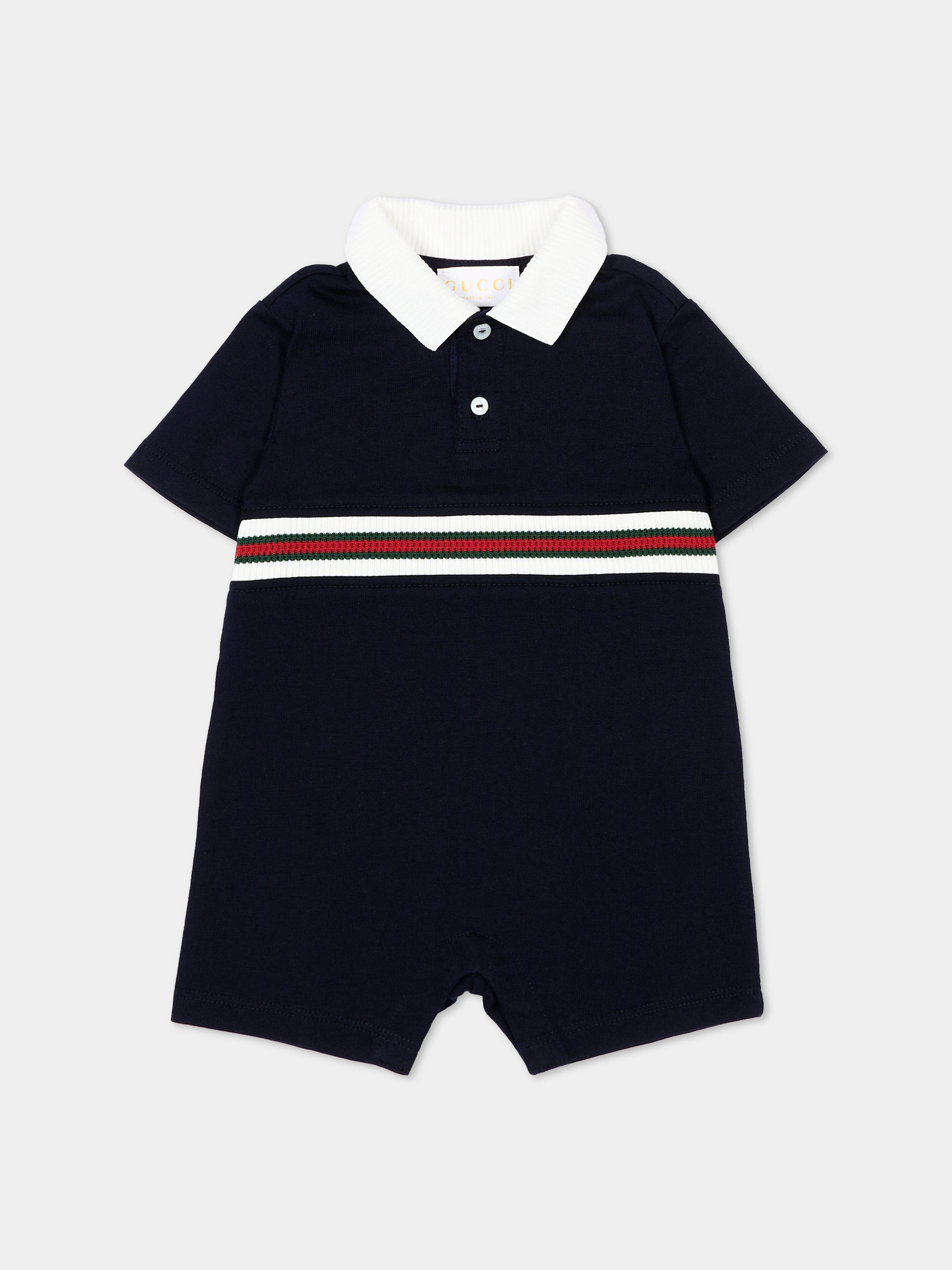 Pagliaccetto blu per neonato con Web,Gucci Kids,849667 XJHNR 4780