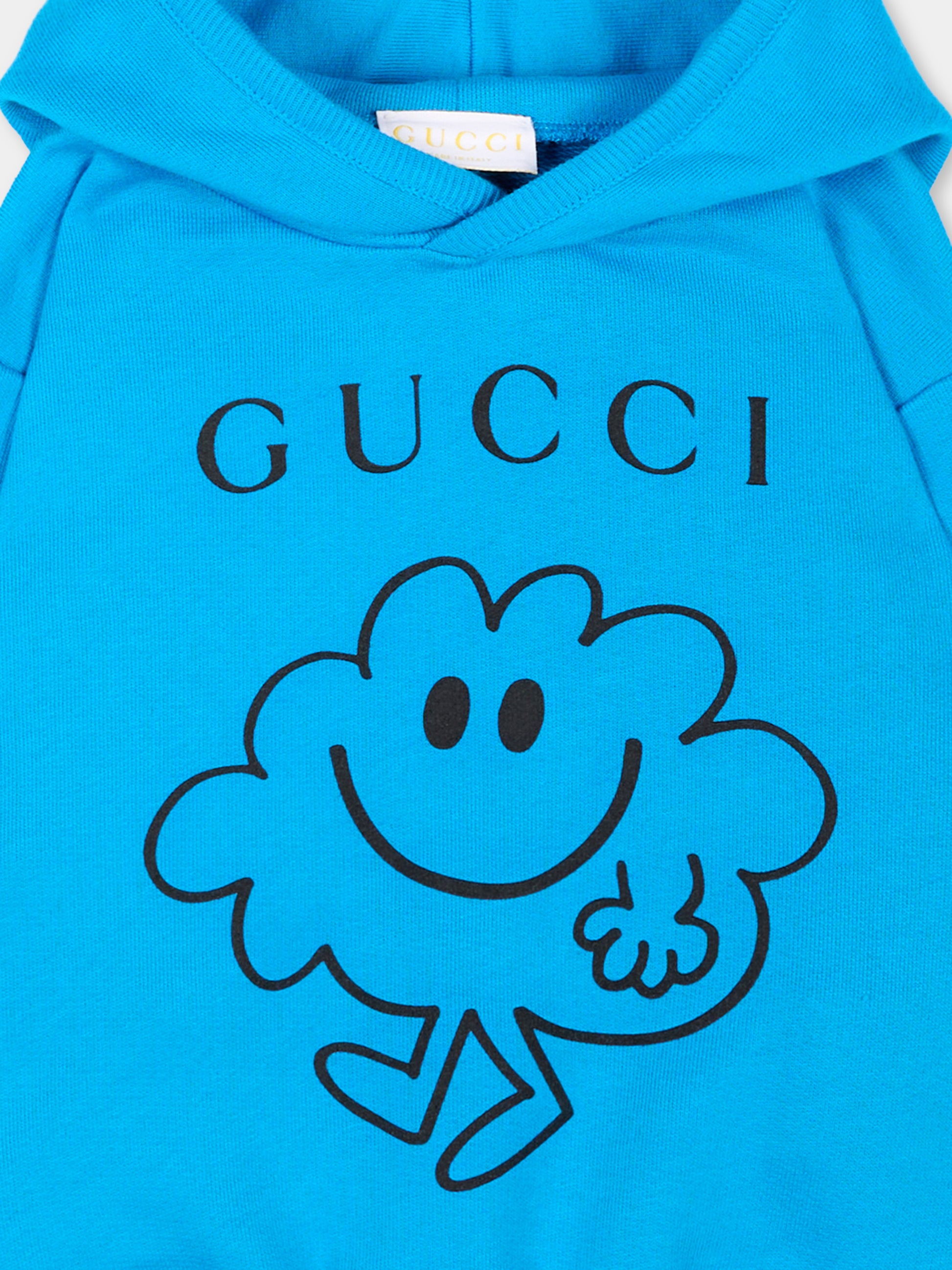 Felpa azzurra con cappuccio per neonato,Gucci Kids,791890 XJHP6 4071