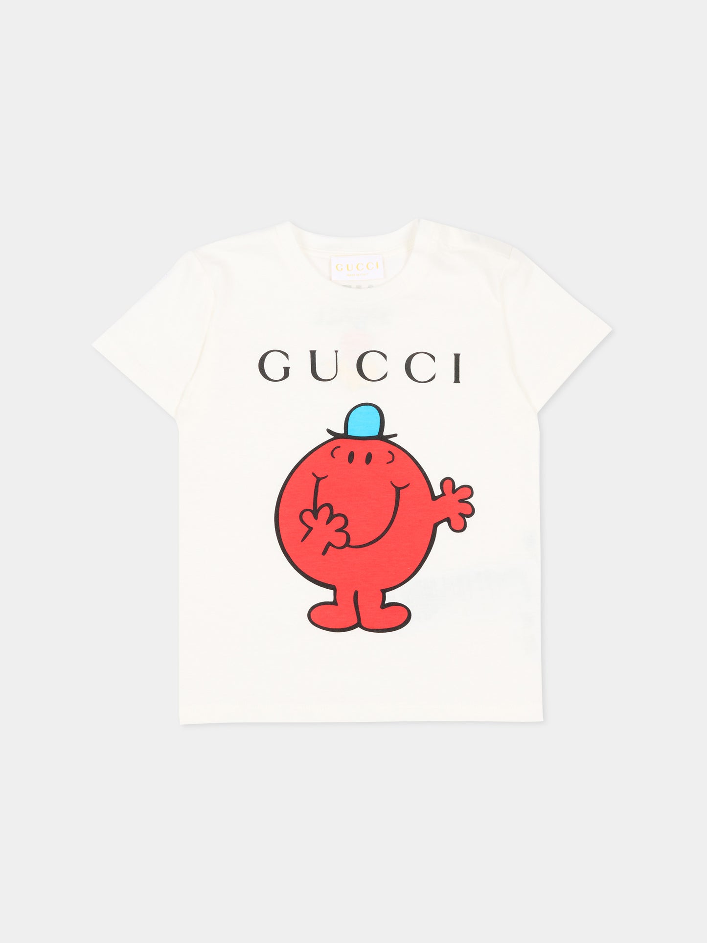 T-shirt avorio per neonati con Mr. Small,Gucci Kids,834576 XJHP1 9214