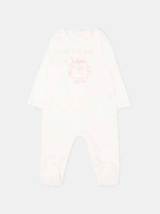 Tutina bianca per neonata con stampa party,Gucci Kids,855549 XJHPJ 9214