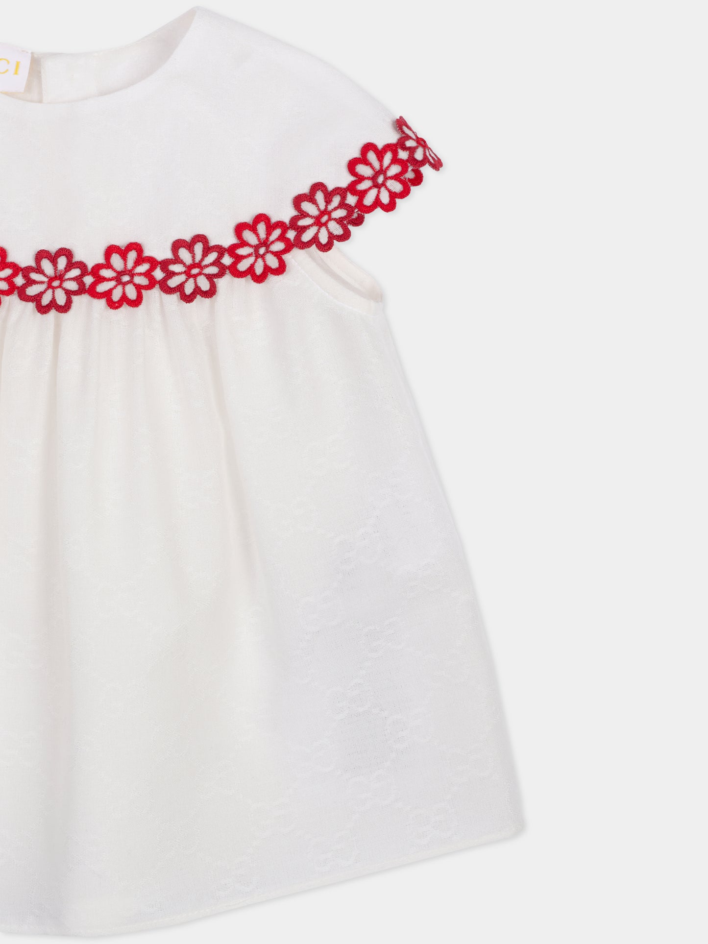 Top avorio per neonata con fiori ricamati,Gucci Kids,851809 ZAF03 9541