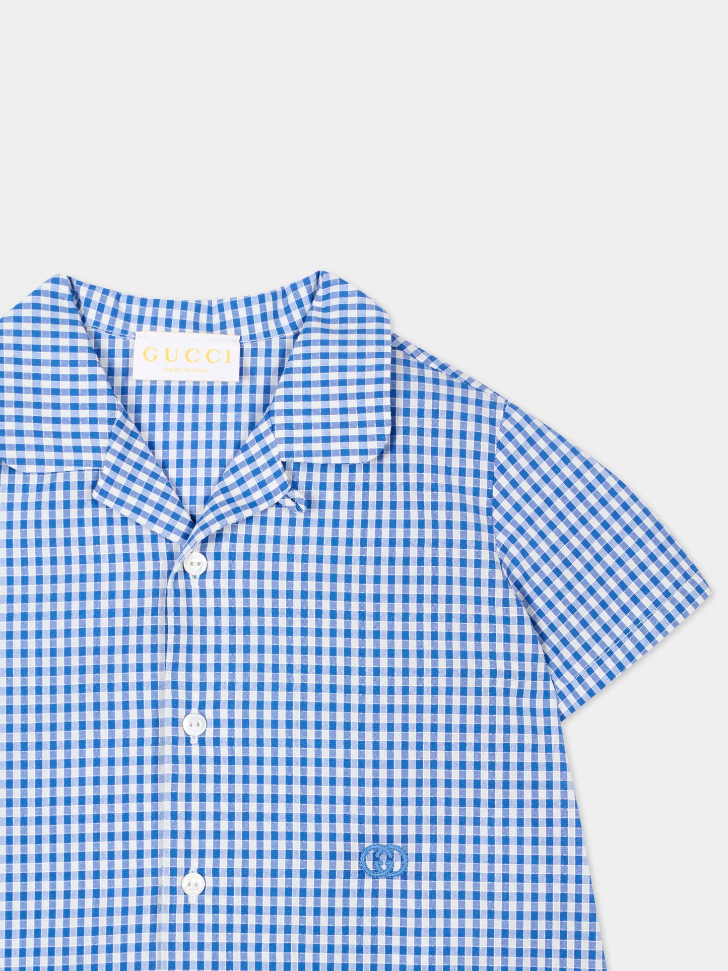 Camicia blu per neonato a quadretti,Gucci Kids,851882 XWA8D 4421