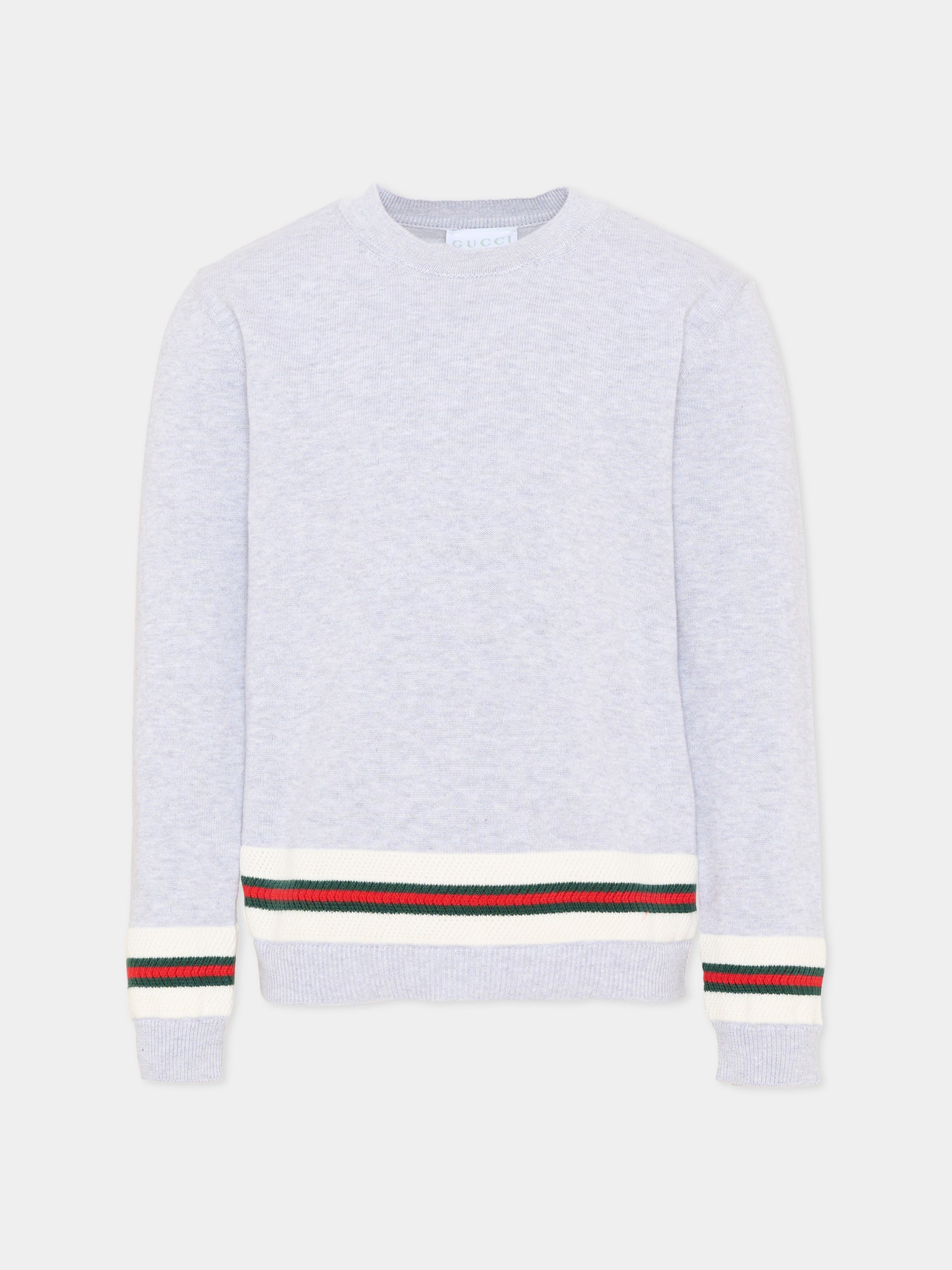 Maglione grigio per bambino con righe Web,Gucci Kids,851146 XKFDC 1070