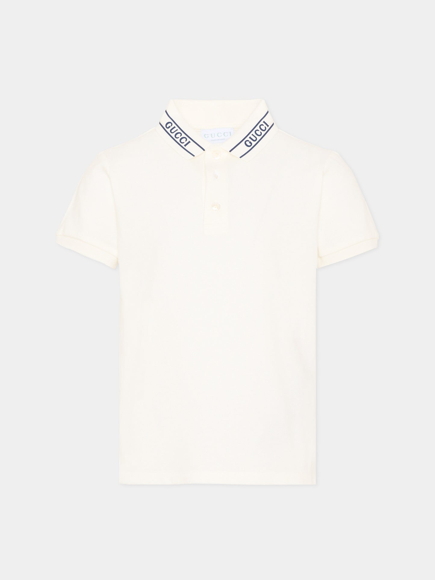 Polo bianca per bambino con logo,Gucci Kids,805405 XJHNL 9024