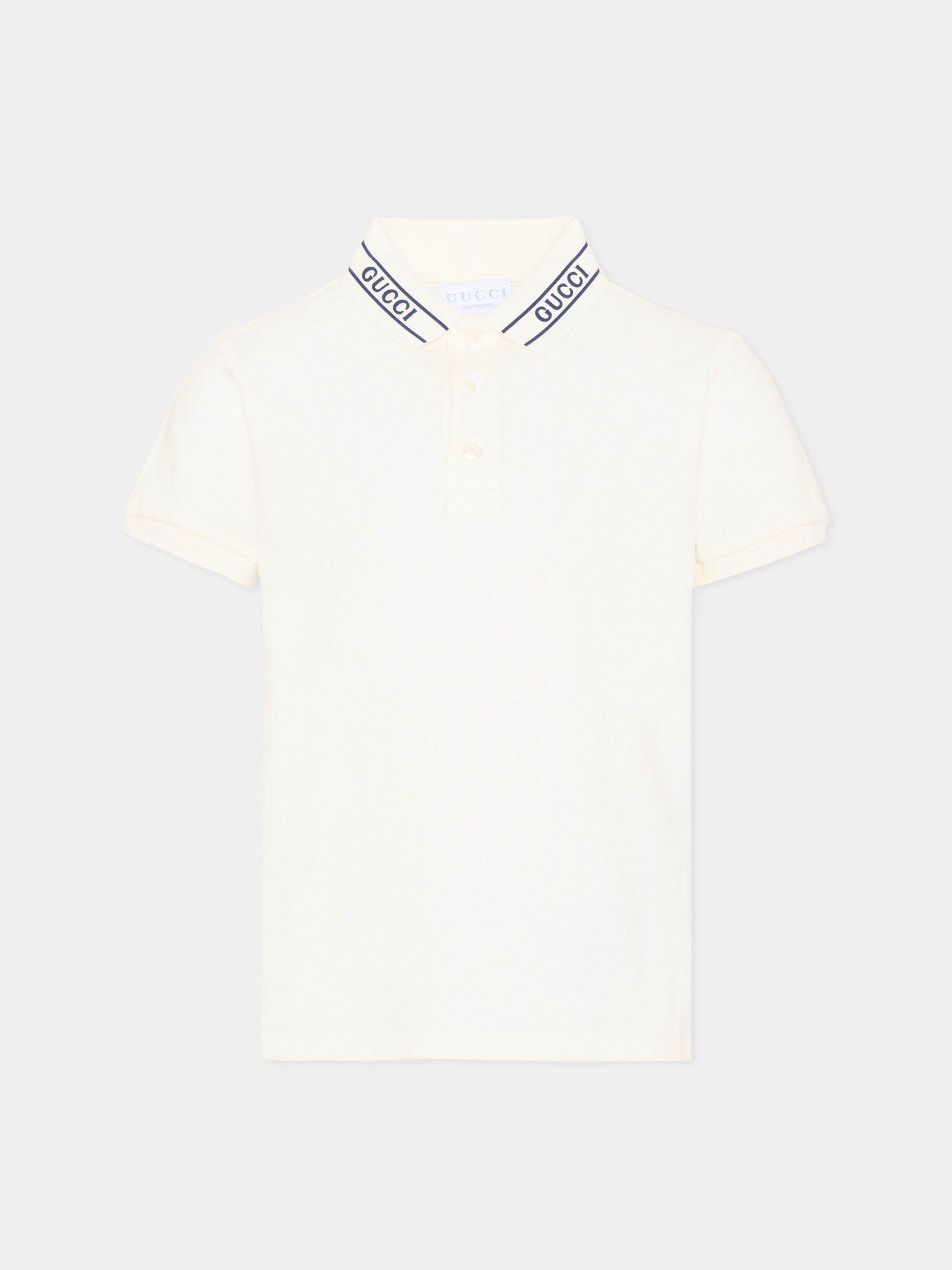 Polo bianca per bambino con logo,Gucci Kids,805405 XJHNL 9024