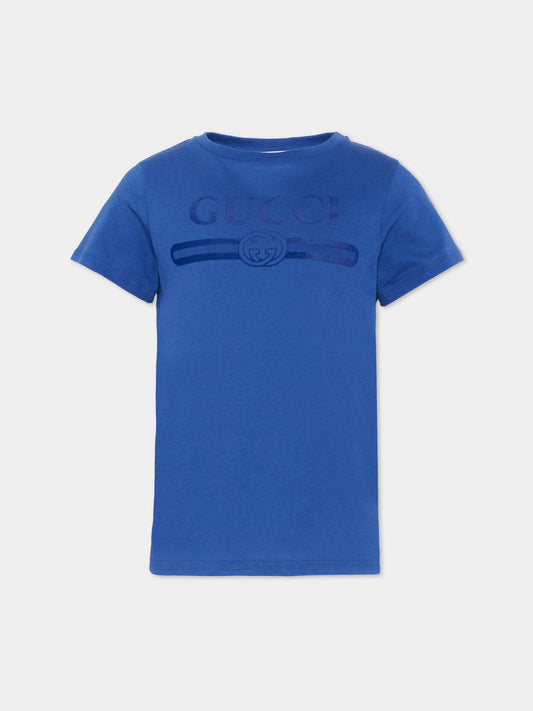 T-shirt blu per bambini con logo,Gucci Kids,547559 XJHO5 4118