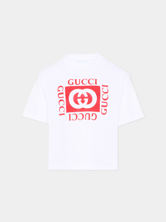 T-Shirt bianca per bambini con logo,Gucci Kids,855551 XJHO7 9055