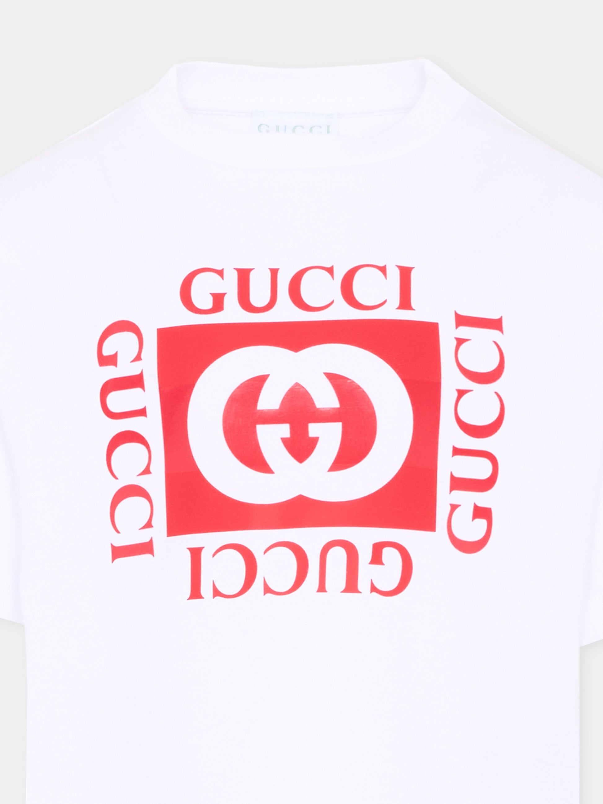 T-Shirt bianca per bambini con logo,Gucci Kids,855551 XJHO7 9055