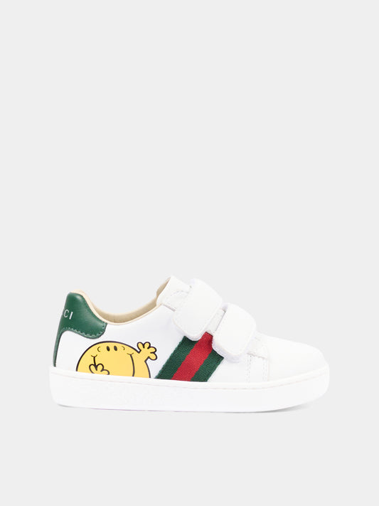 Sneakers bianche per bambini con Mr. Happy,Gucci Kids,858455 CPWB0 9085