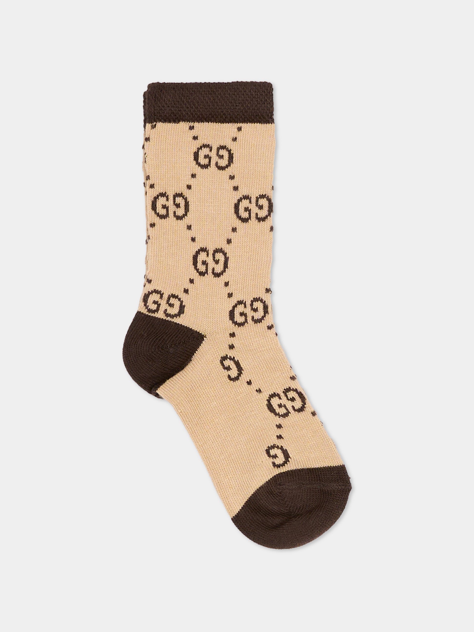 Calzini beige per neonati con GG,Gucci Kids,557012 3K227 9764