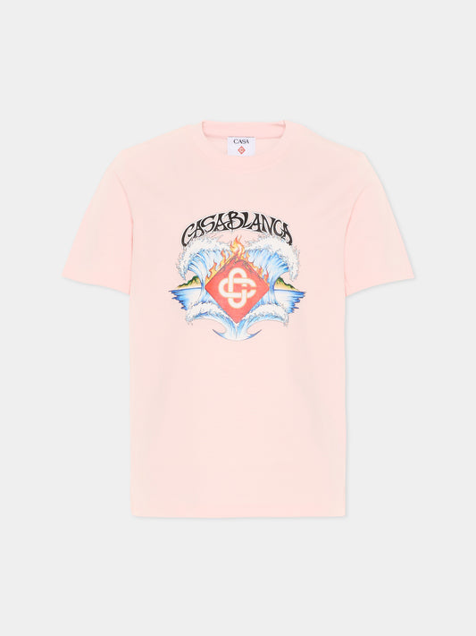 T-shirt rosa per bambina con stampa onde,Casablanca,KSP26 JTS 038 03 EX BC