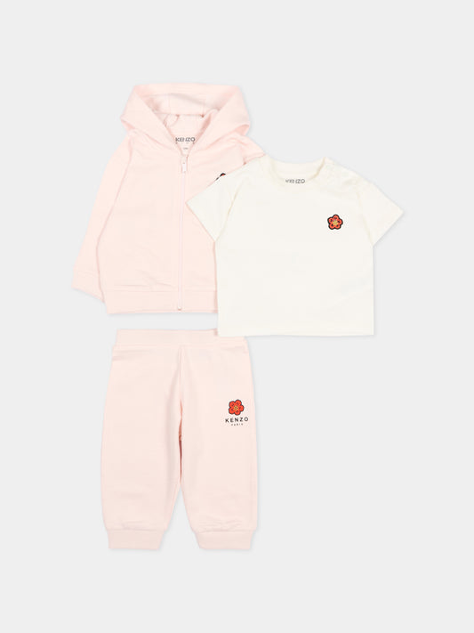 Completo sportivo rosa per neonata con boke flower,Kenzo Kids,K61613 43B
