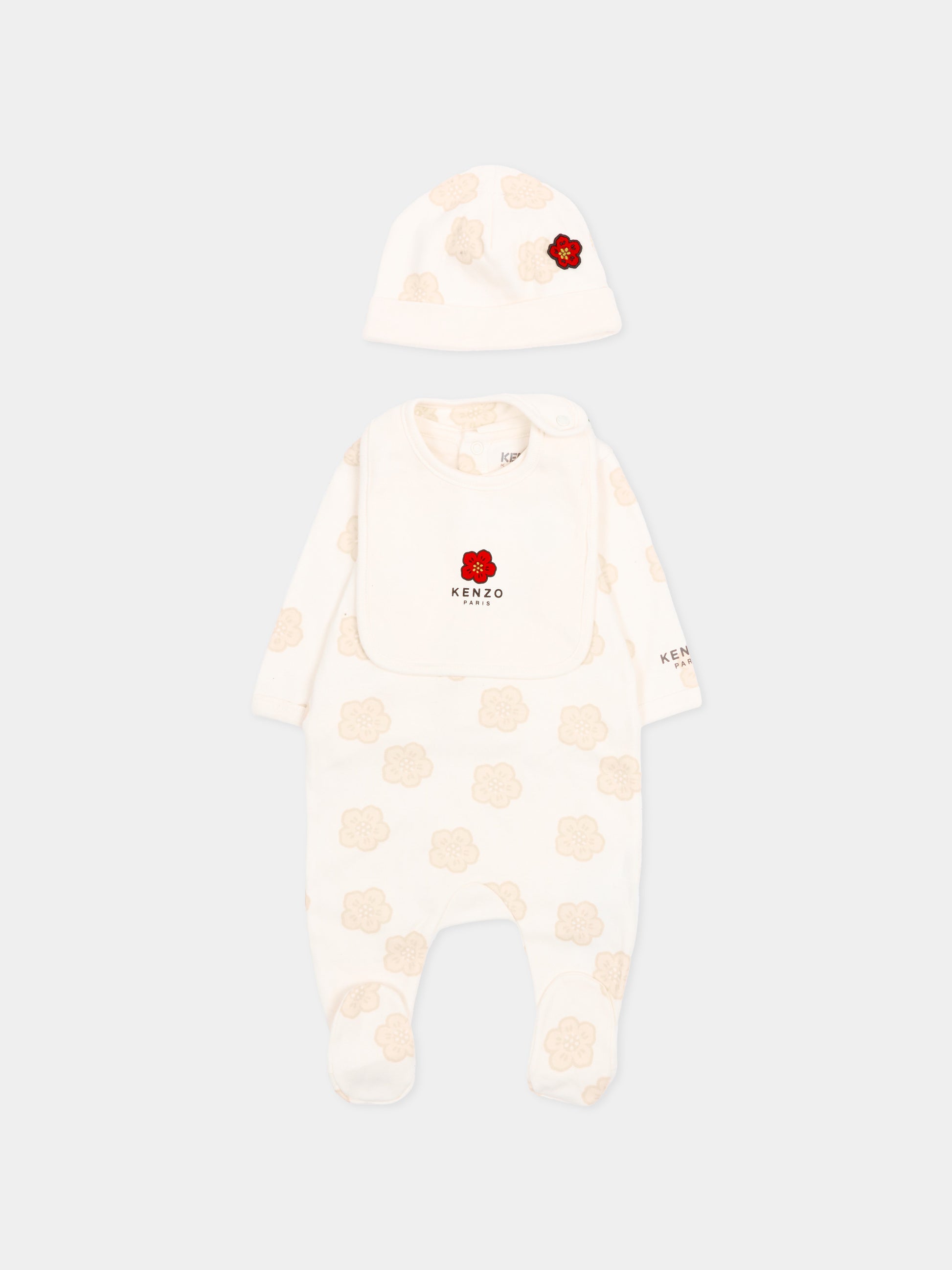 Set tutina bianco per neonati con fiori boke,Kenzo Kids,K61615 117