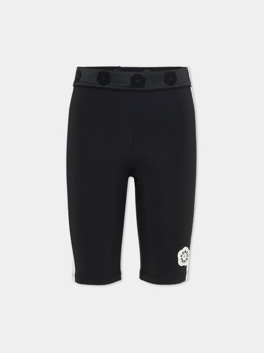 Shorts neri per bambina con papavero,Kenzo Kids,K61640 09B