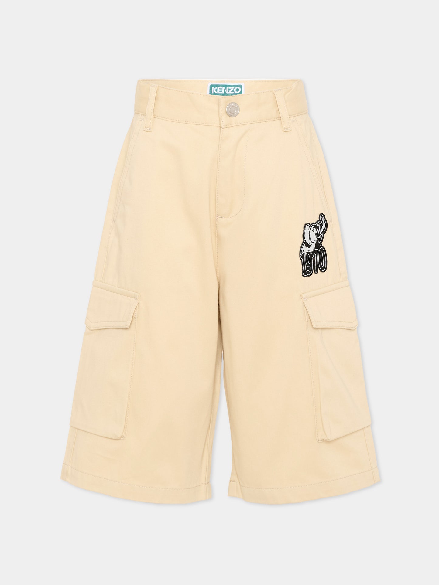 Shorts beige per bambino con patch elefante,Kenzo Kids,K61644 255