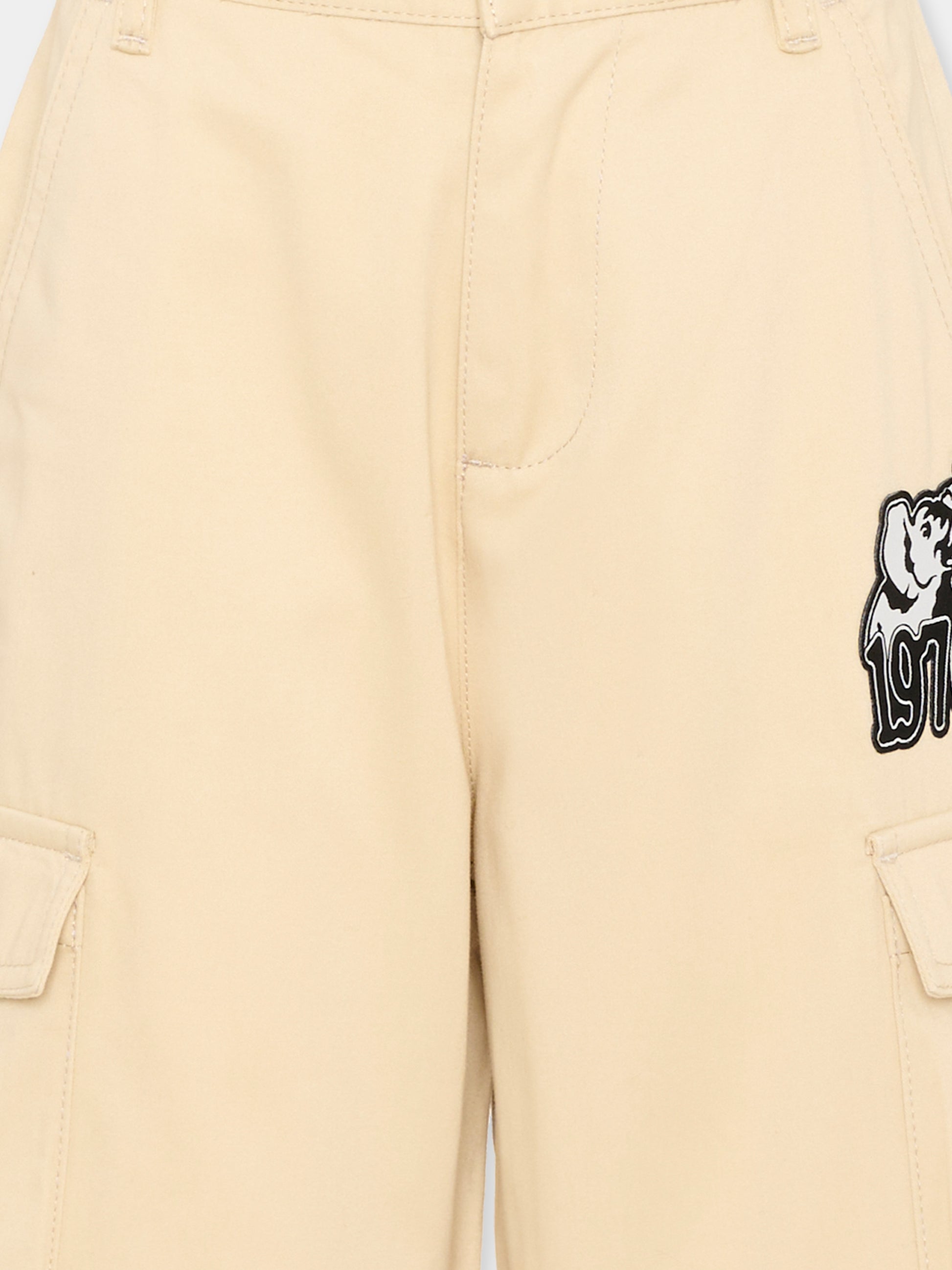 Shorts beige per bambino con patch elefante,Kenzo Kids,K61644 255