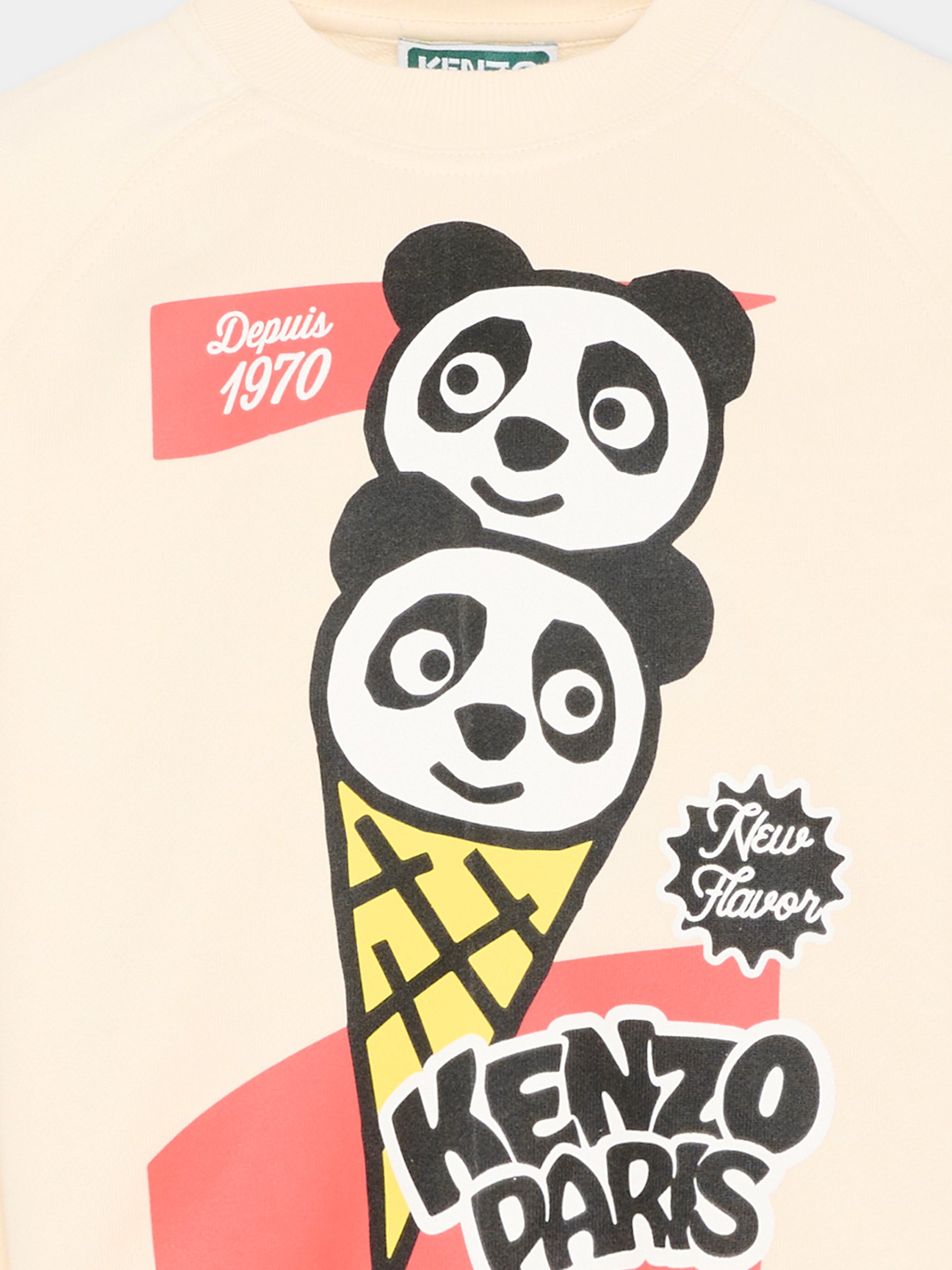 Felpa beige per bambini con panda,Kenzo Kids,K61657 208