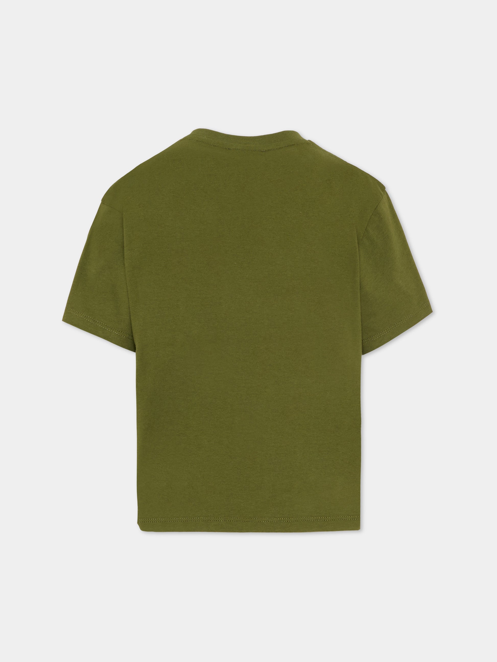 T-shirt verde per bambini con Lucky Tiger,Kenzo Kids,K61676 64B