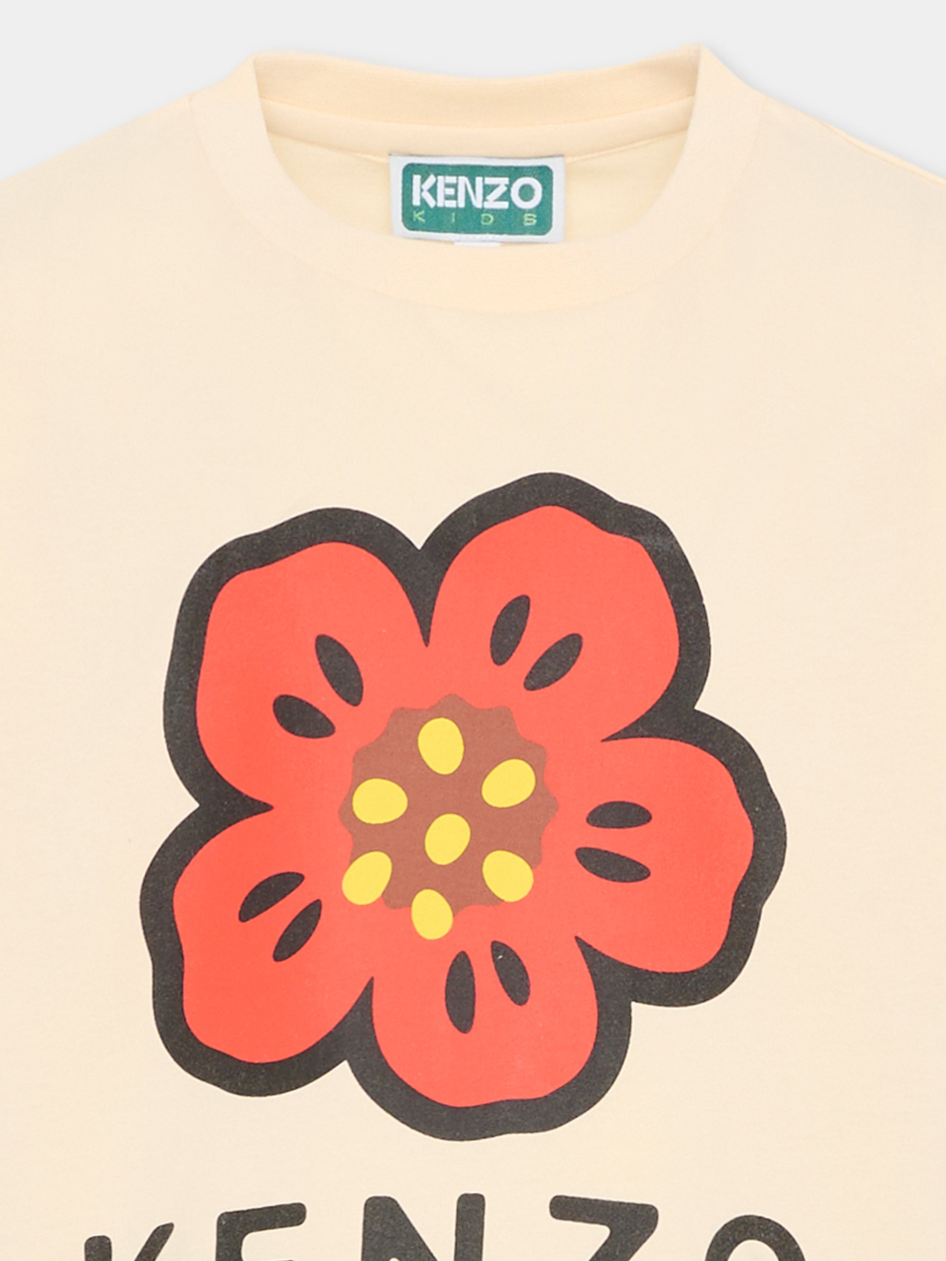 T-shirt beige per bambina con papavero,Kenzo Kids,K61698 208