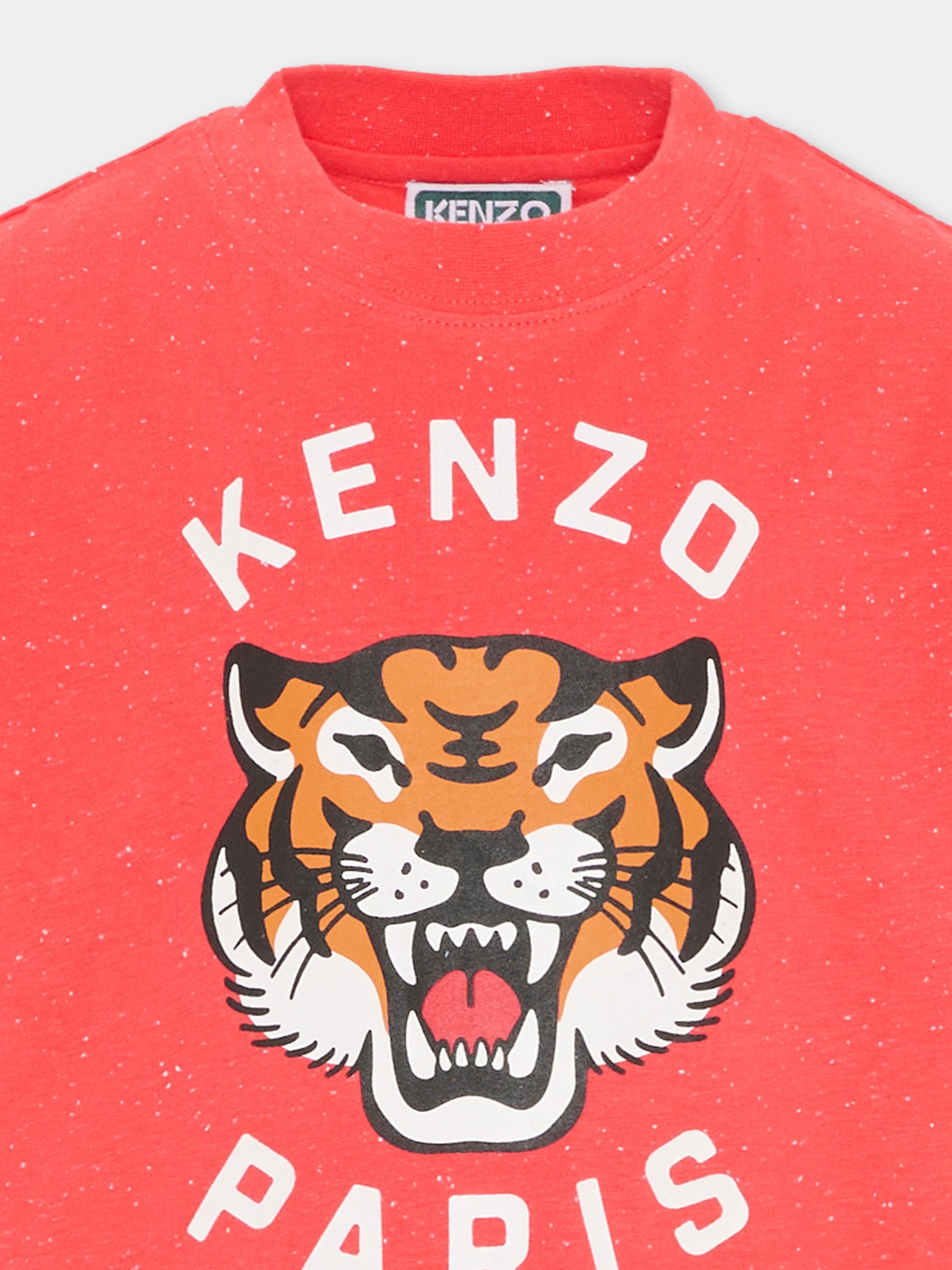 T-shirt rossa per bambini con Lucky Tiger,Kenzo Kids,K61701 976