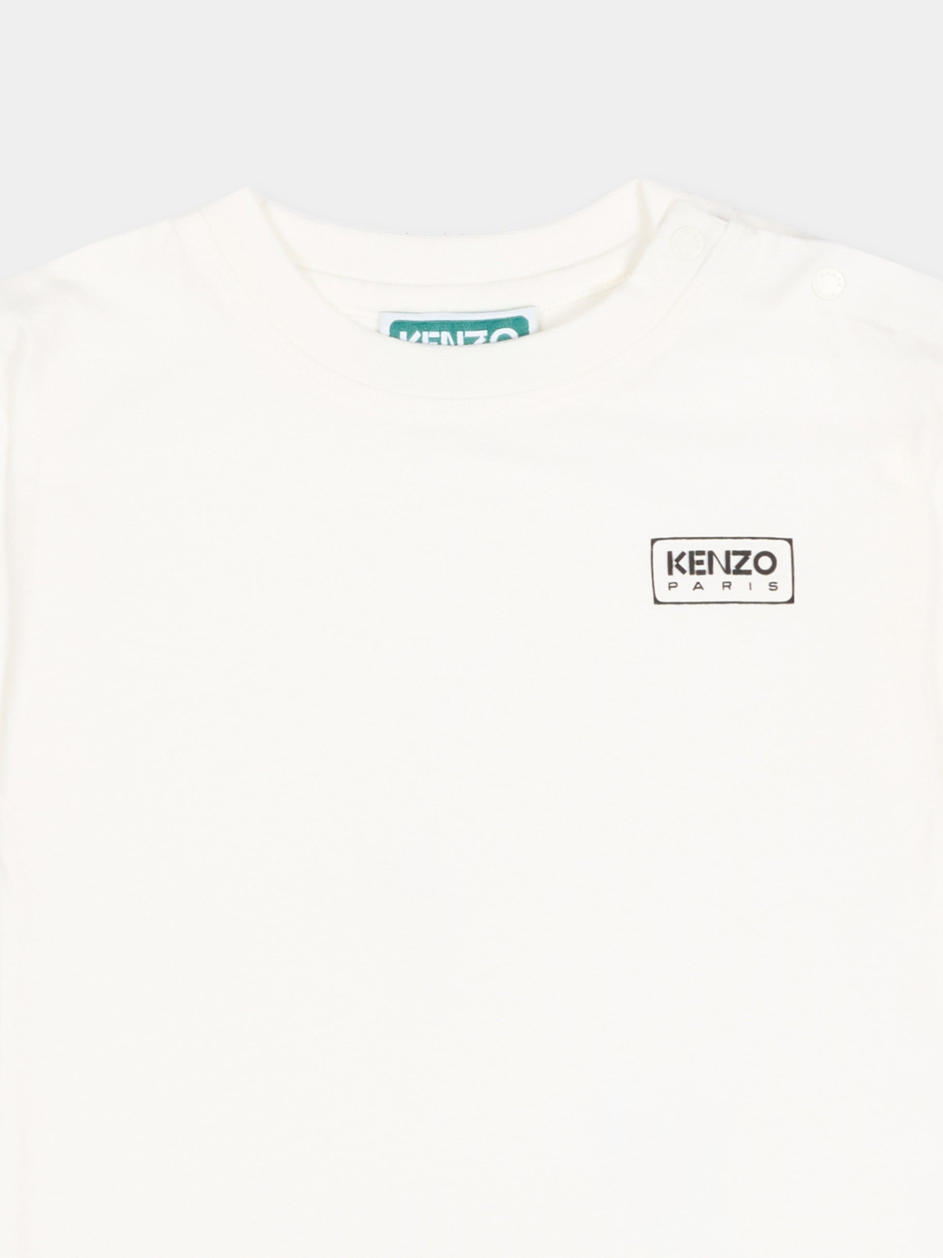 T-Shirt avorio per neonati con logo,Kenzo Kids,K61724 117