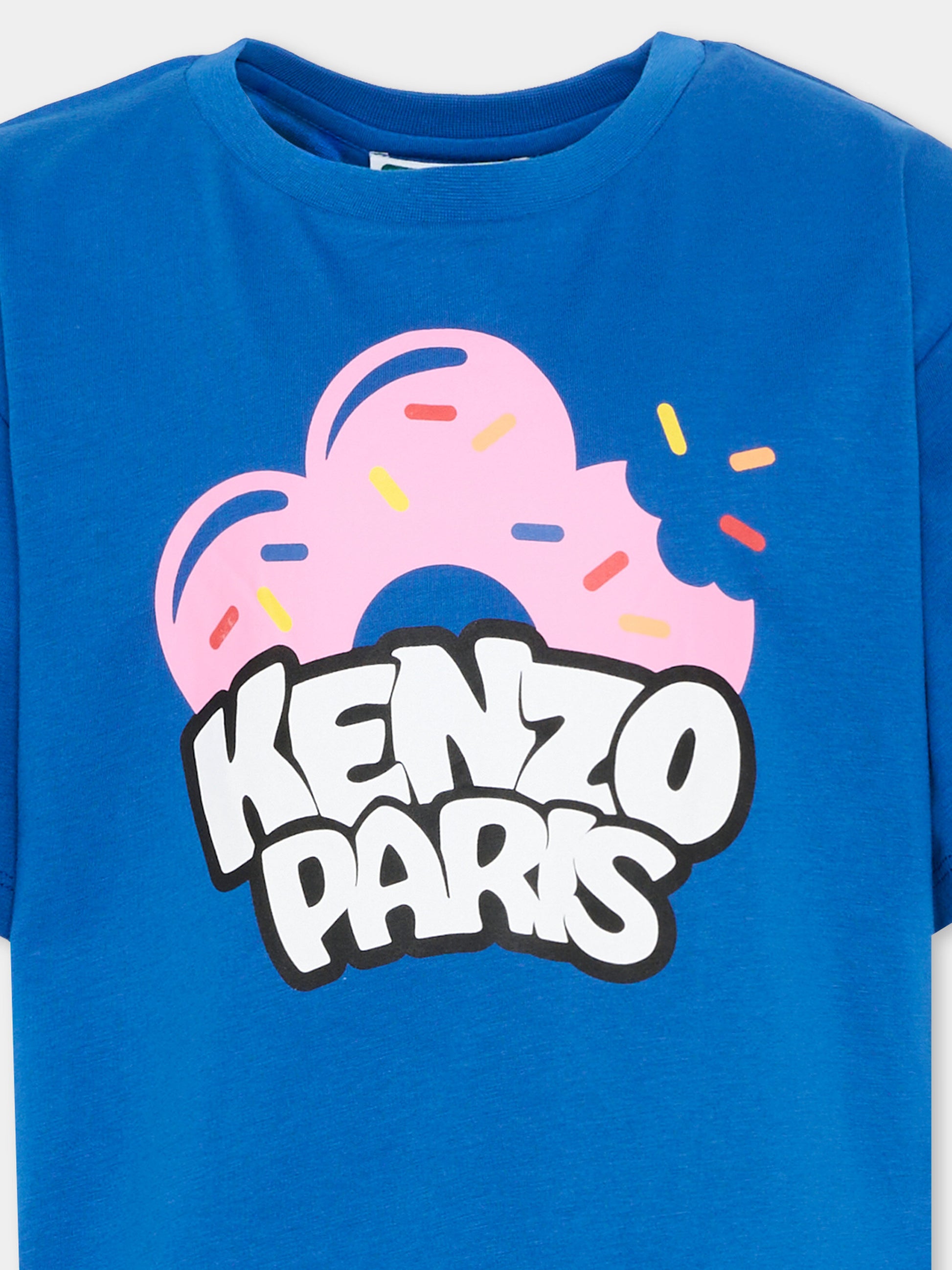 T-Shirt blu per bambina con logo donut,Kenzo Kids,K61766 871