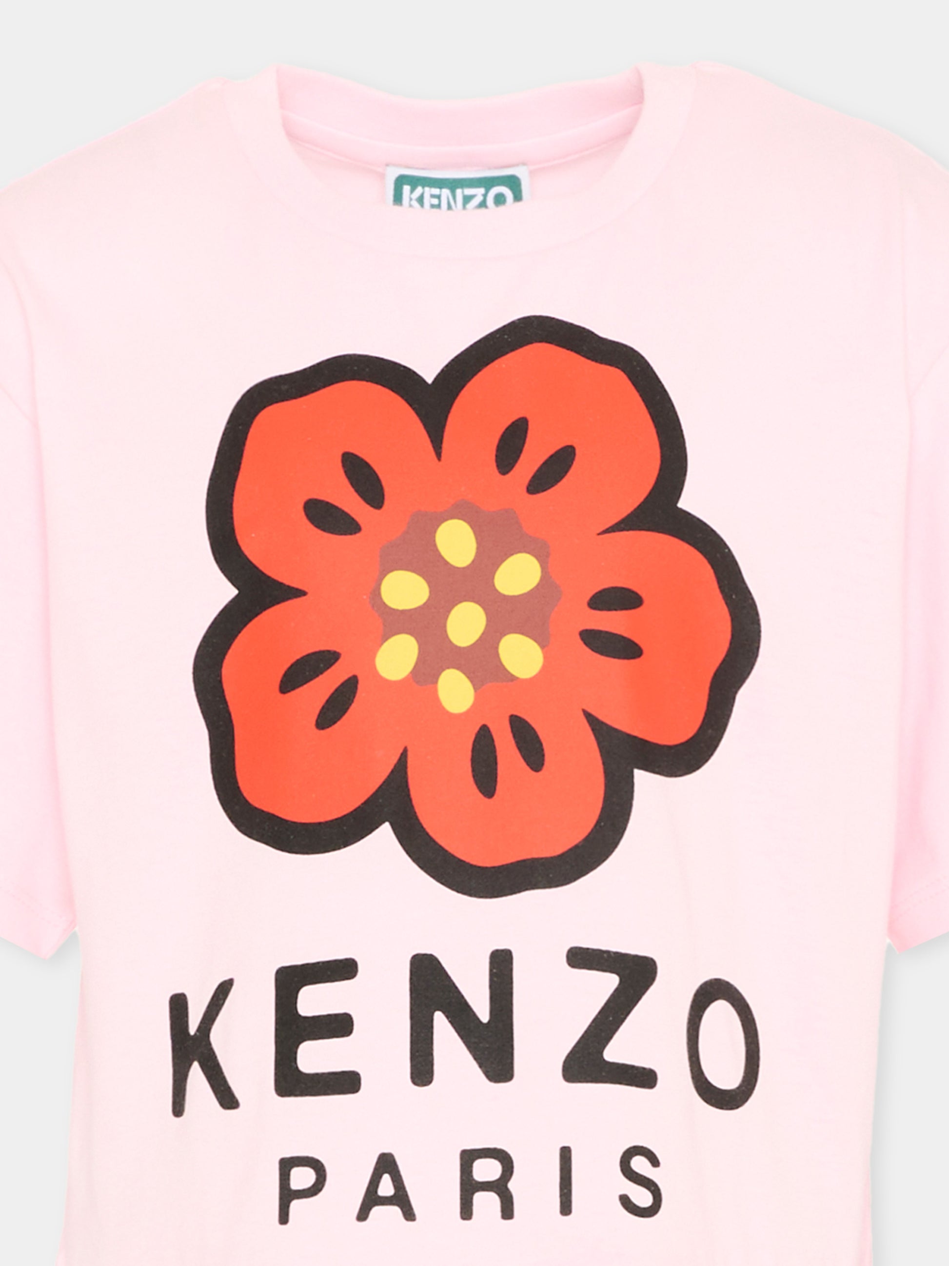 Vestito rosa per bambina con fiore Boke e logo,Kenzo Kids,K61793 45B