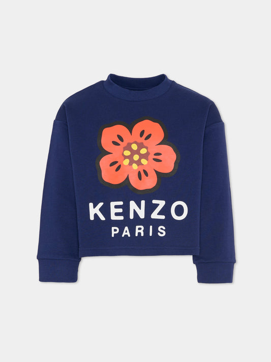 Felpa blu per bambina con papavero,Kenzo Kids,K61801 84N