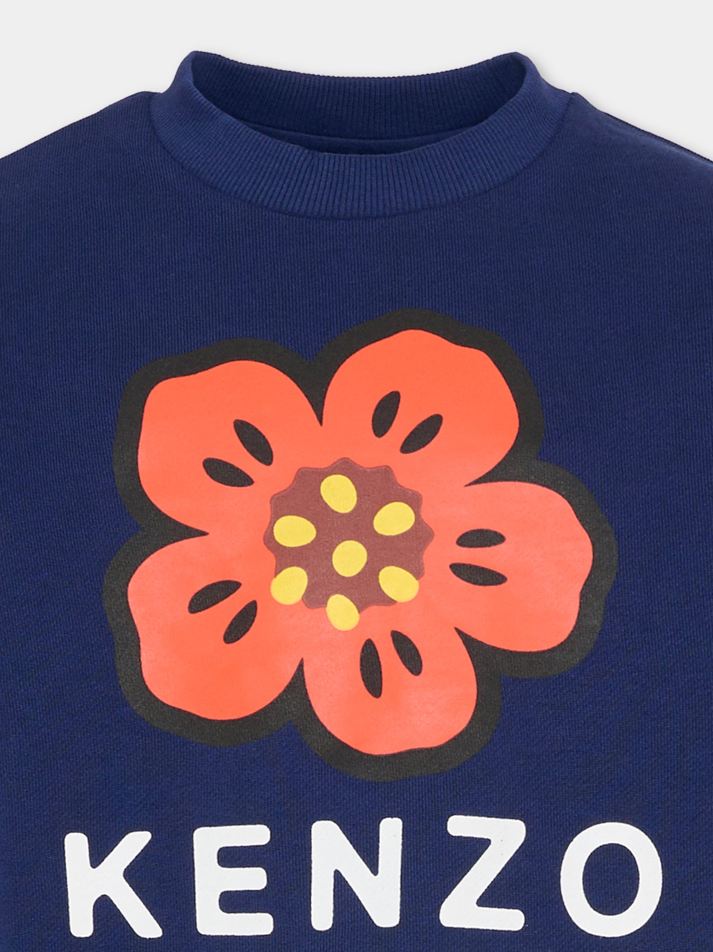 Felpa blu per bambina con papavero,Kenzo Kids,K61801 84N