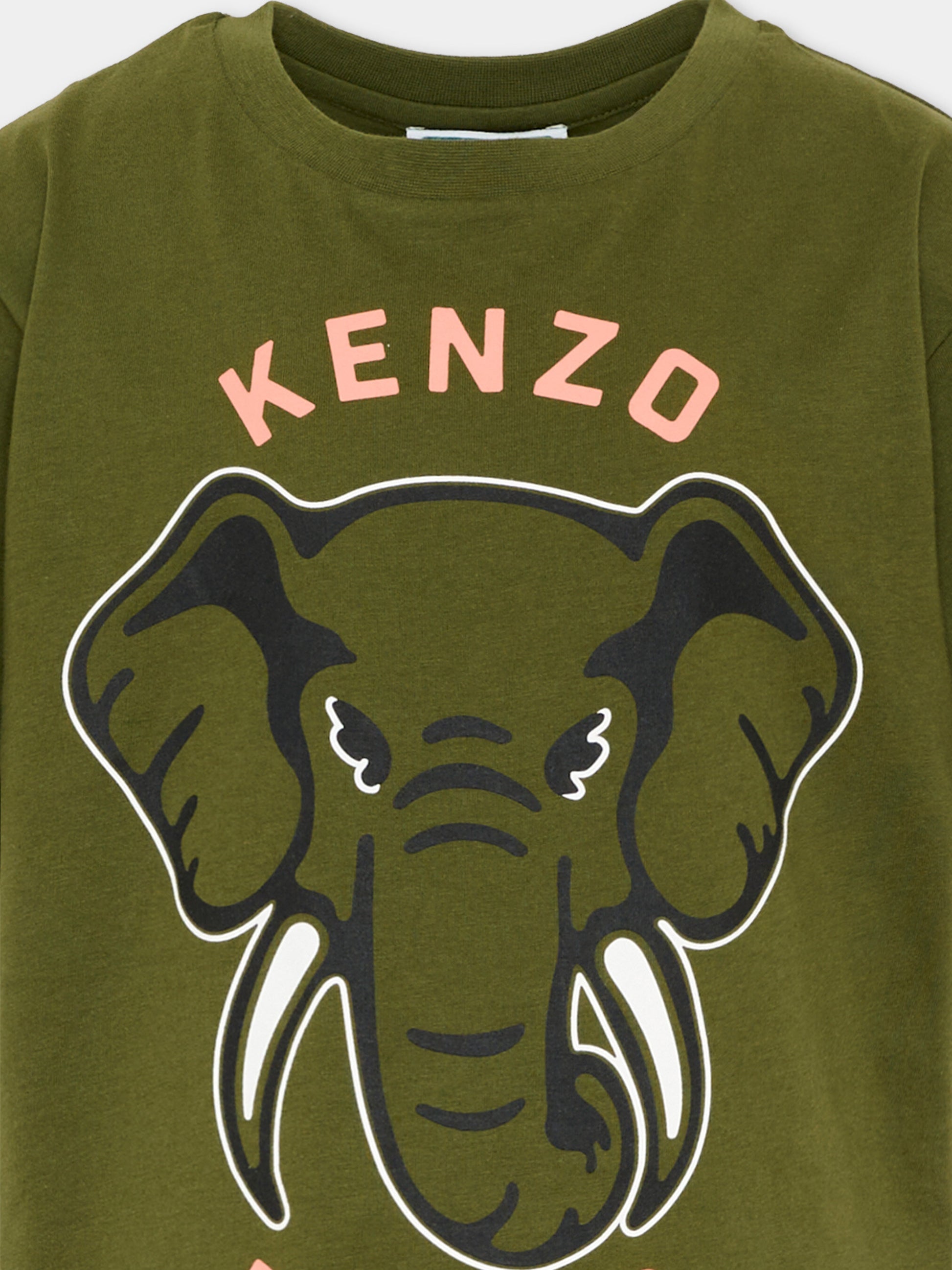 T-Shirt verde con elefante Kenzo per bambina,Kenzo Kids,K61803 64B