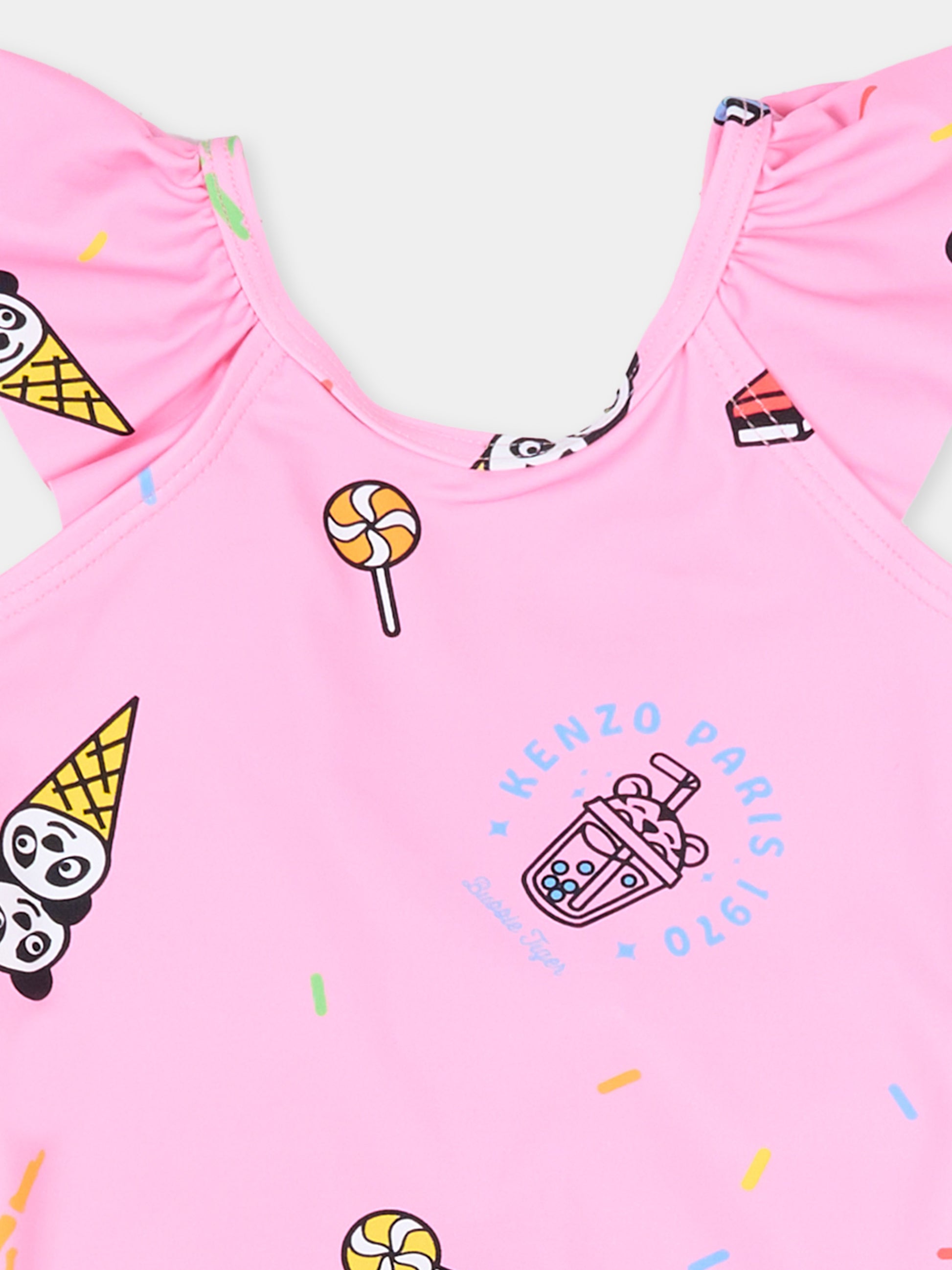 Costume intero rosa per neonata con stampa gelato,Kenzo Kids,K61814 47F