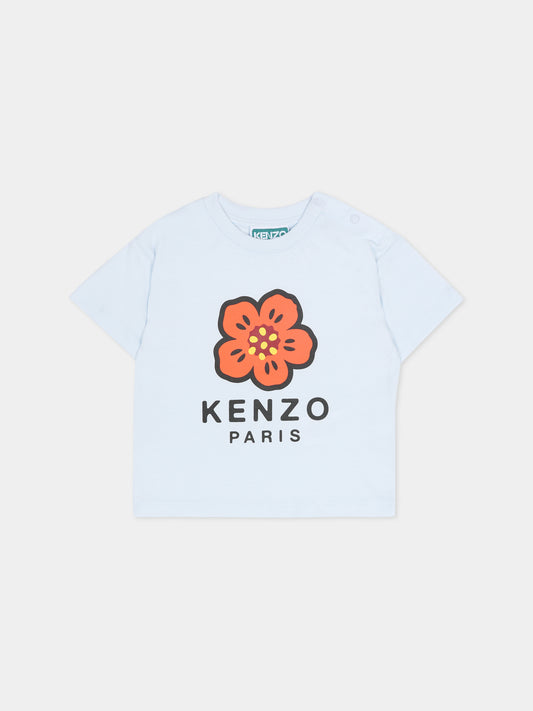 T-shirt celeste per neonata con papavero,Kenzo Kids,K61818 77M