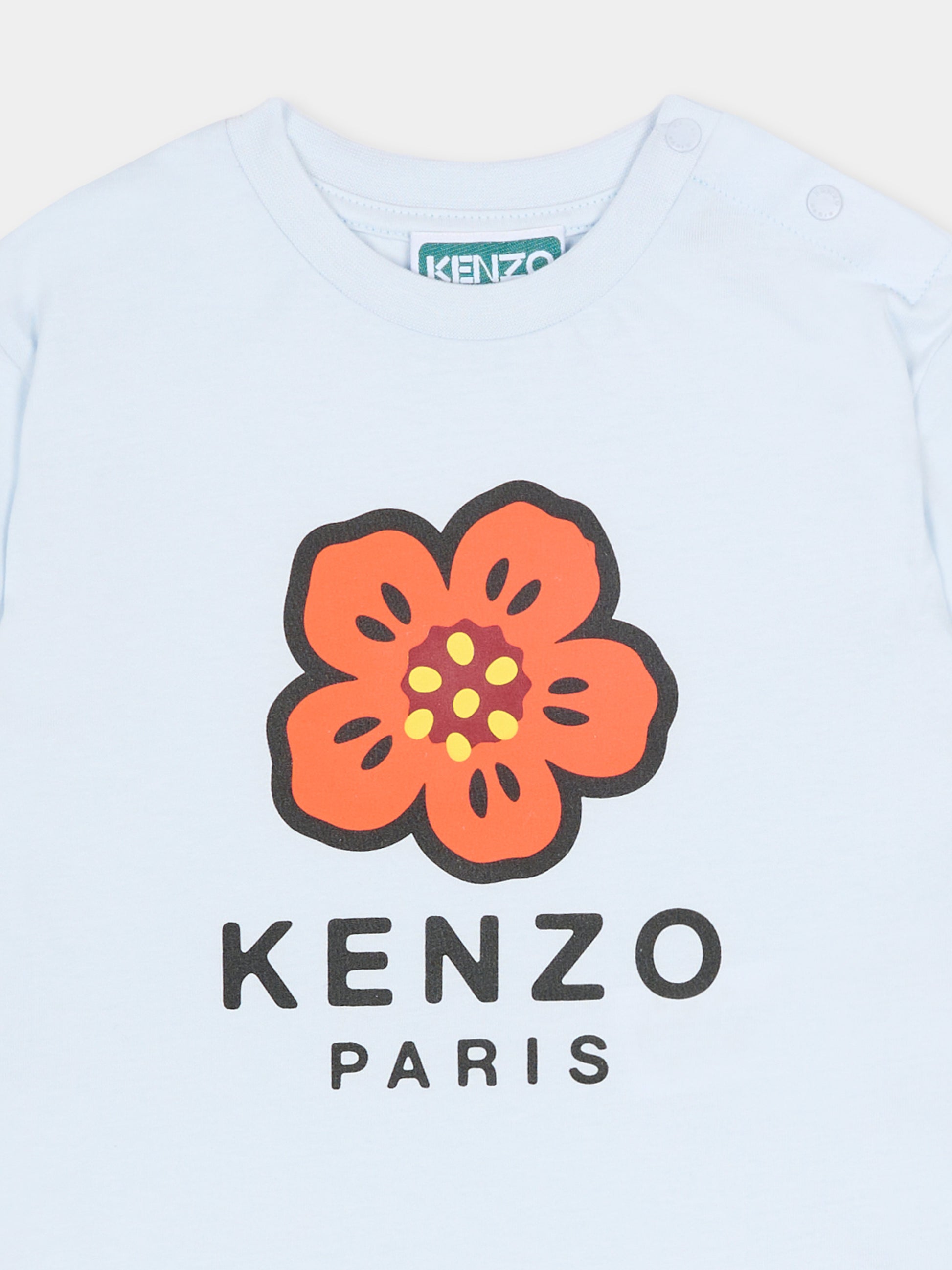 T-shirt celeste per neonata con papavero,Kenzo Kids,K61818 77M