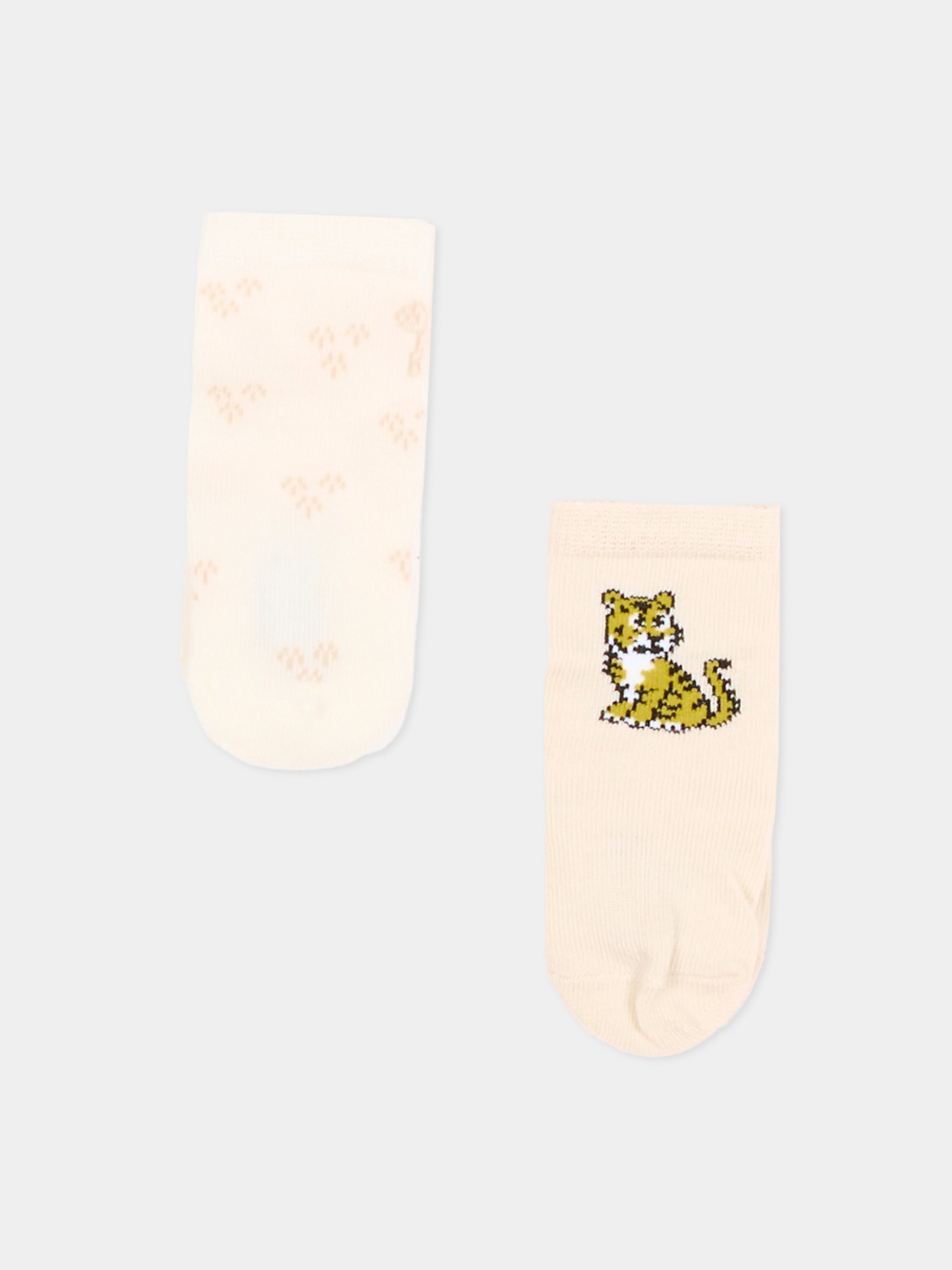 Set calzini beige per neonata con tigre,Kenzo Kids,K61824 C21
