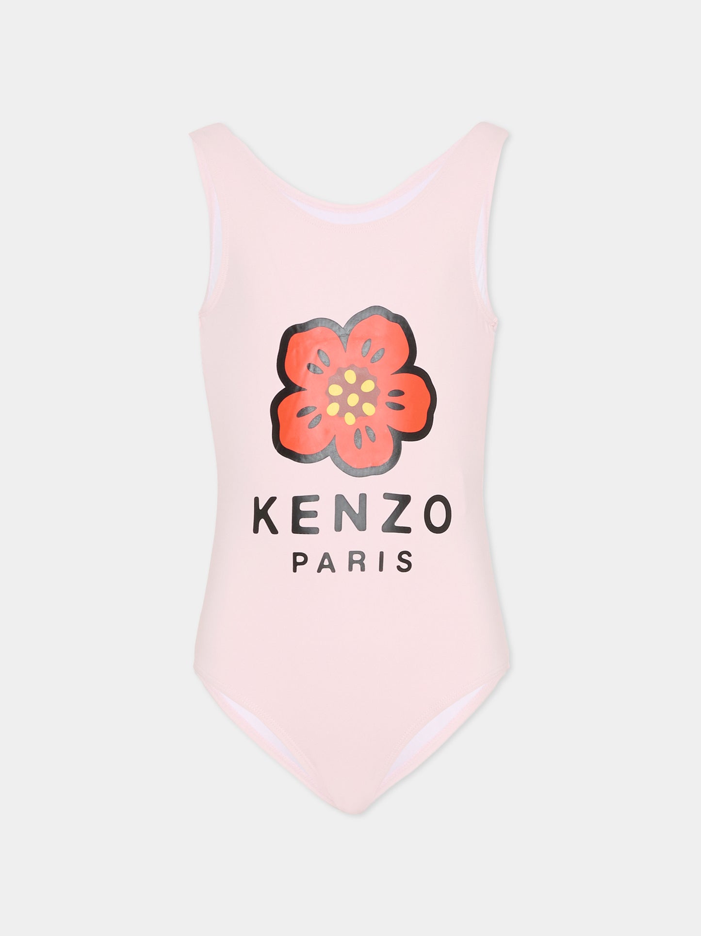 Costume intero rosa per bambina con papavero,Kenzo Kids,K61864 45B