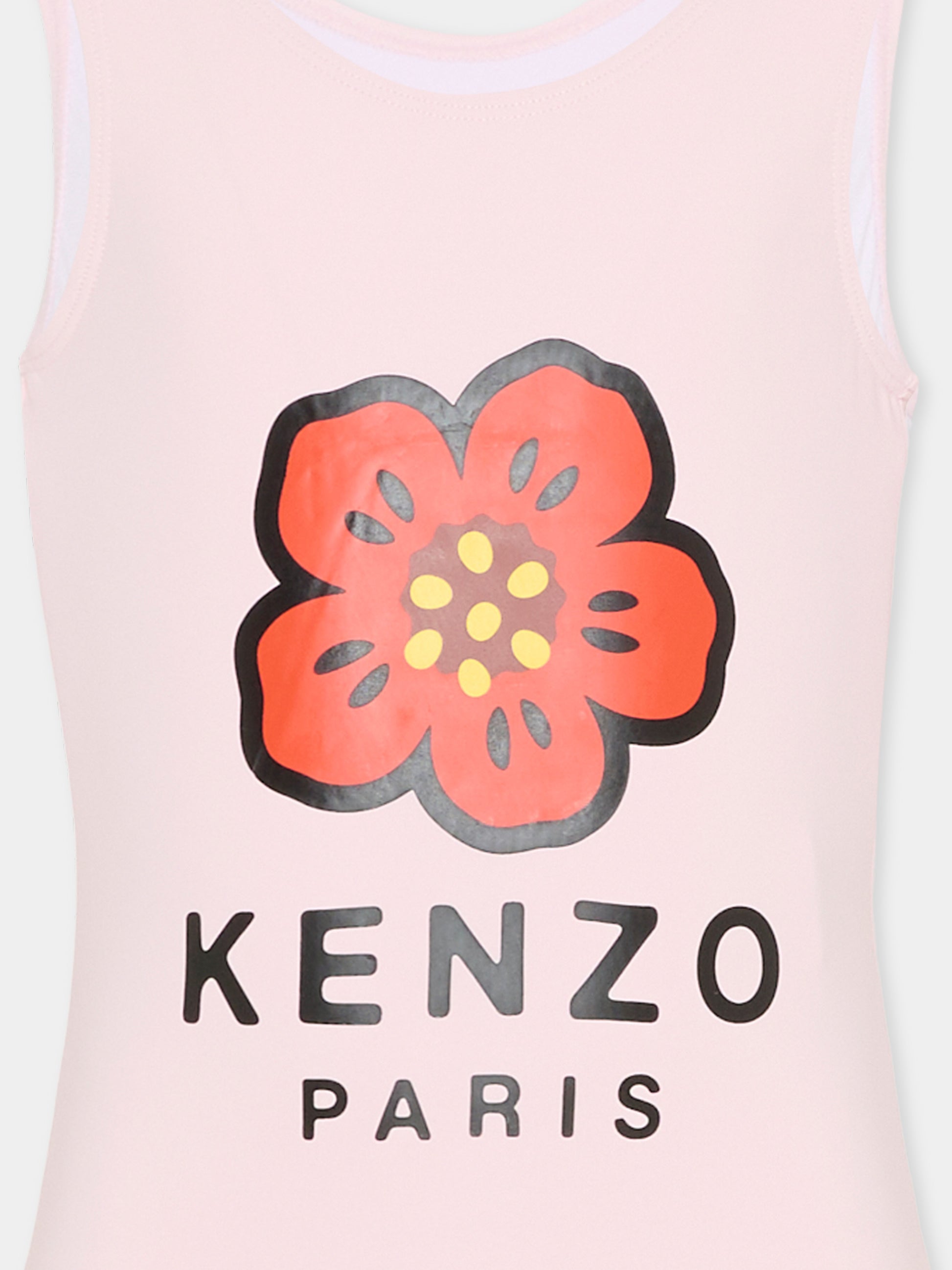 Costume intero rosa per bambina con papavero,Kenzo Kids,K61864 45B