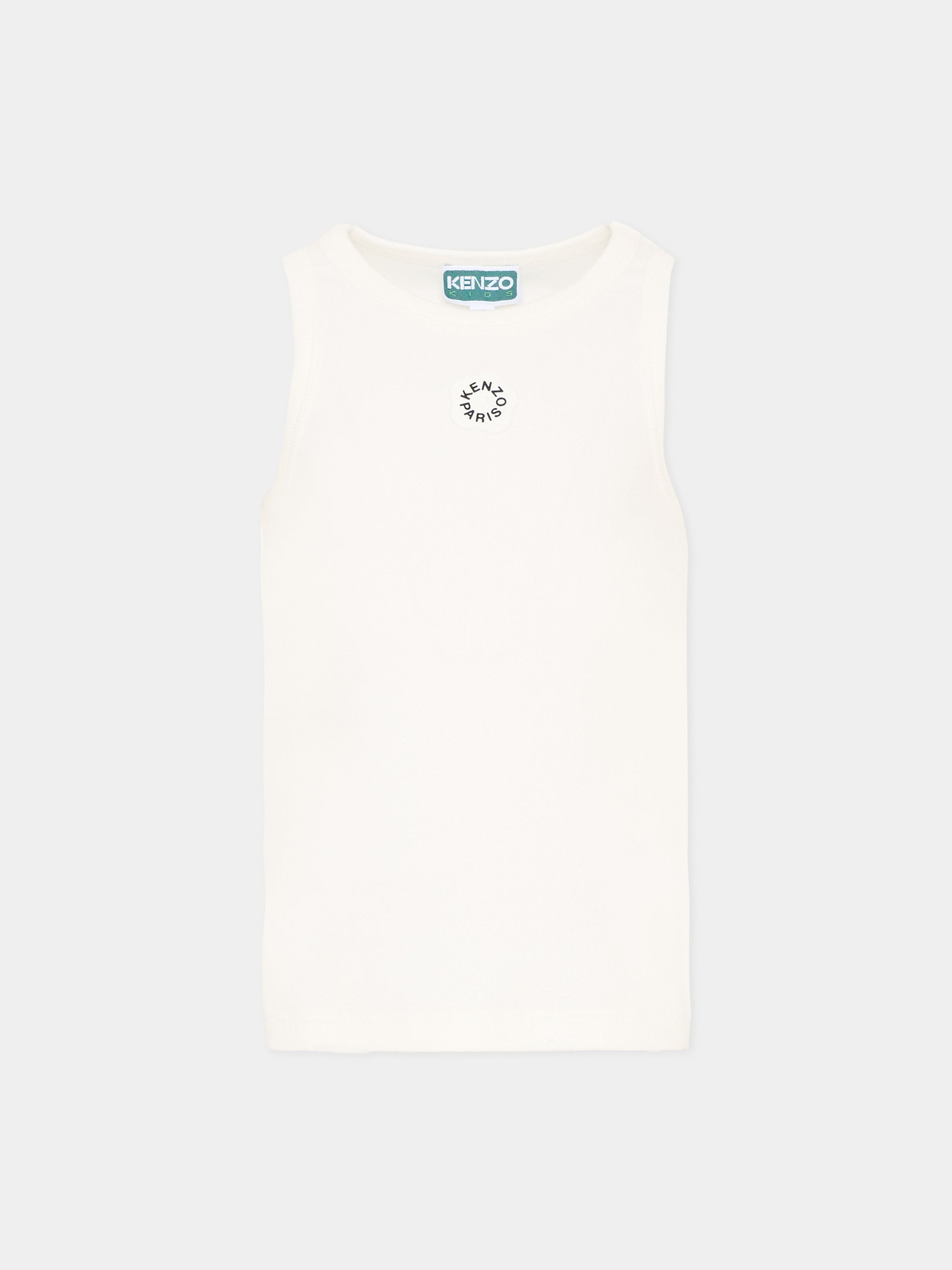 Canotta bianca per bambina con logo papavero,Kenzo Kids,K61880 117
