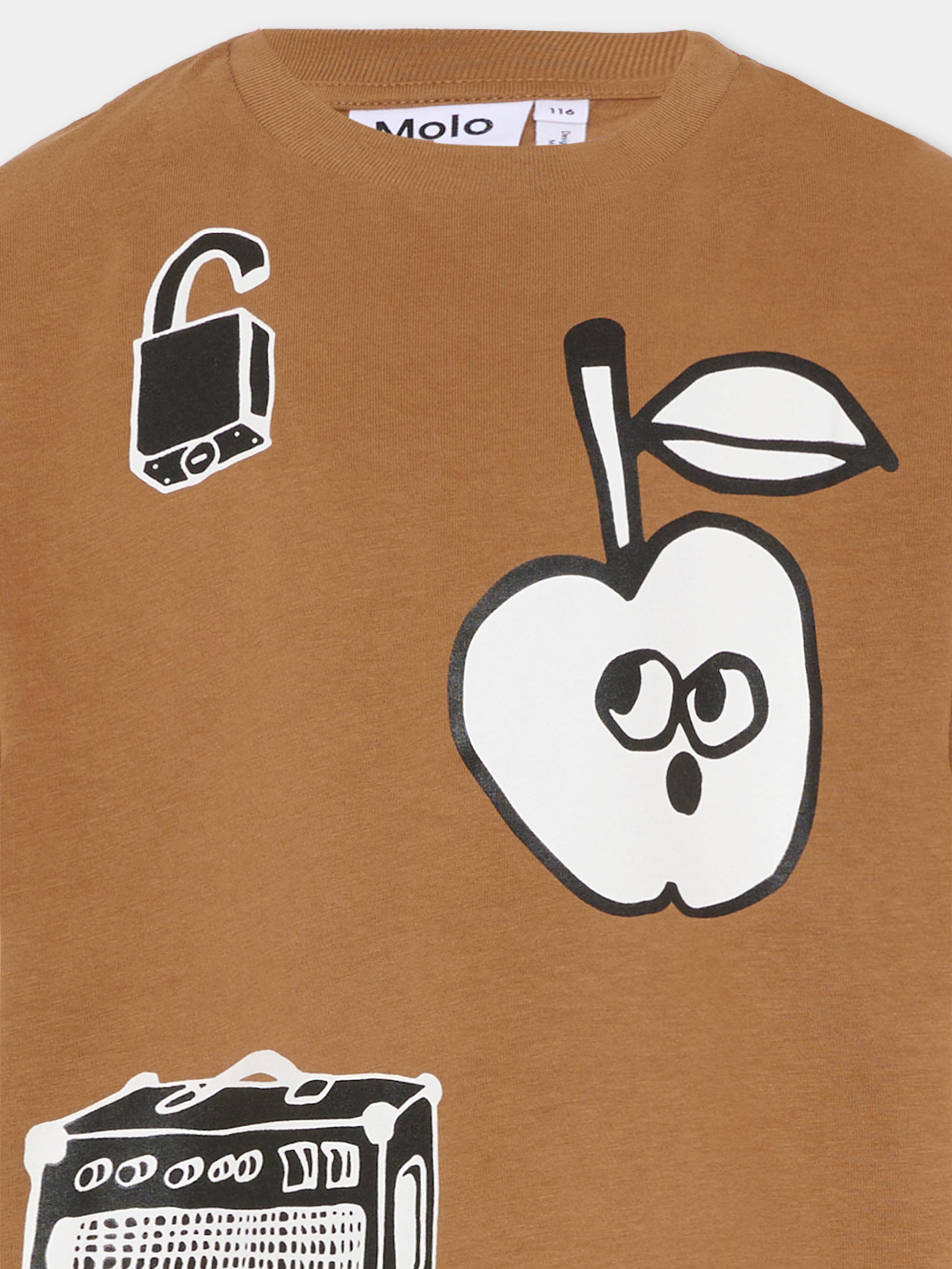 T-shirt Rodney marrone per bambino con stampa mela,Molo,1S26A212 5635