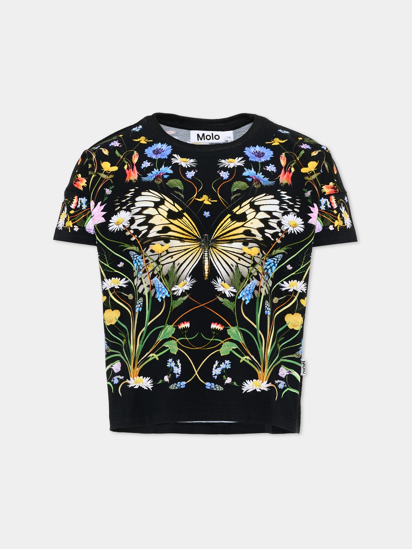 T-Shirt nera Raeesa per bambina con stampa floreale,Molo,2S26A209 5231