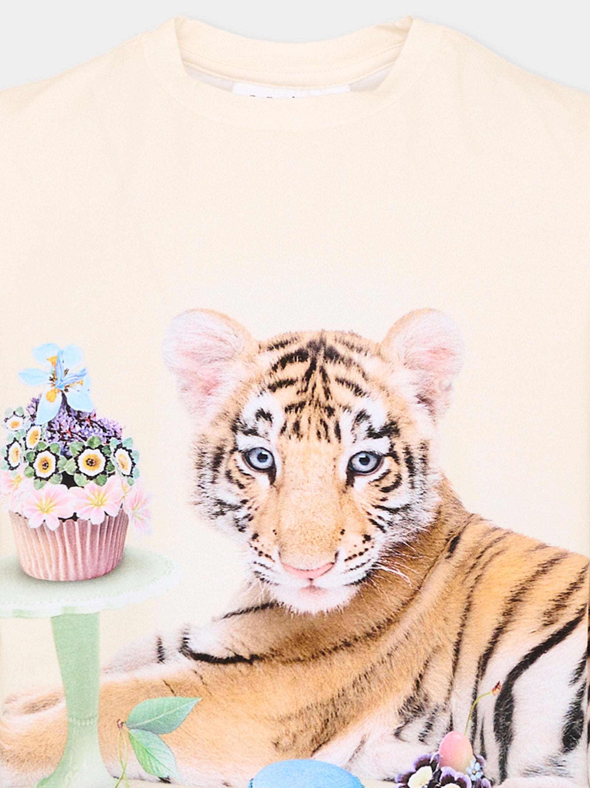 T-Shirt beige Rie per bambina con tigre,Molo,2S26A216 5236