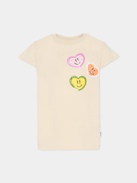 T-shirt Ranva beige per bambina cuori,Molo,2S26A217 8894