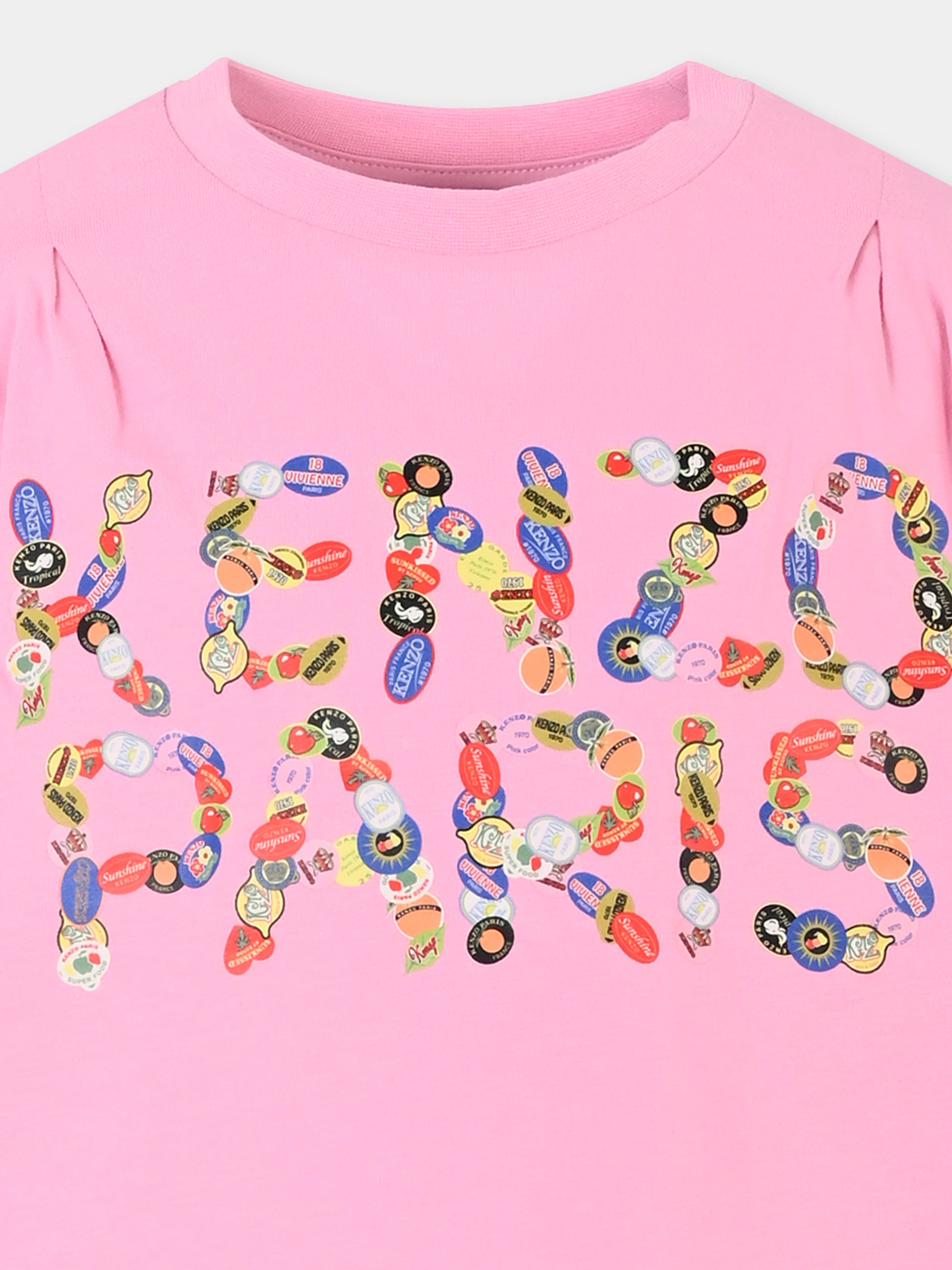 T-shirt crop rosa per bambina con logo,Kenzo Kids,K61065 465