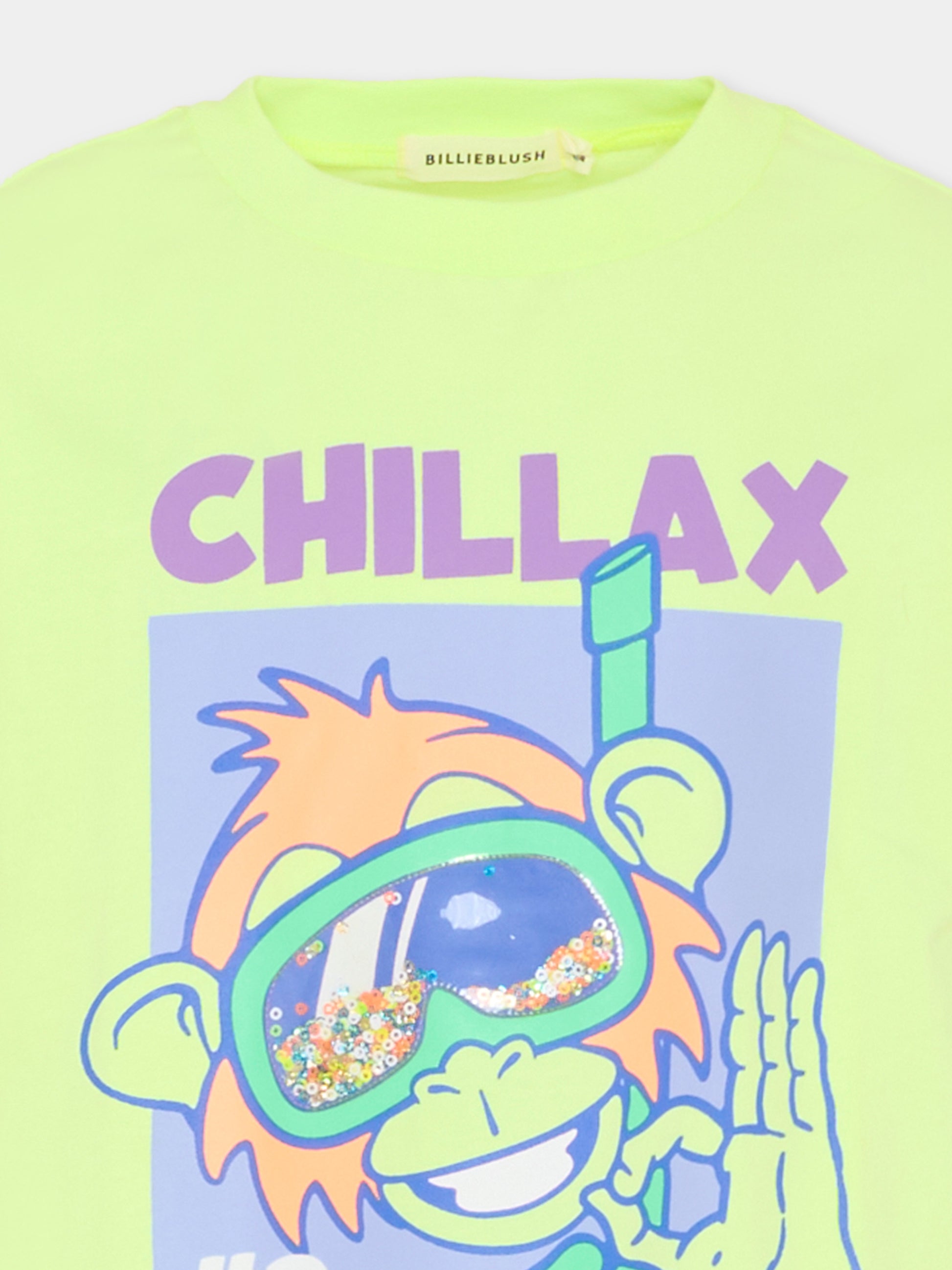 T-shirt verde per bambino con scimmia,Billieblush,U21697 552