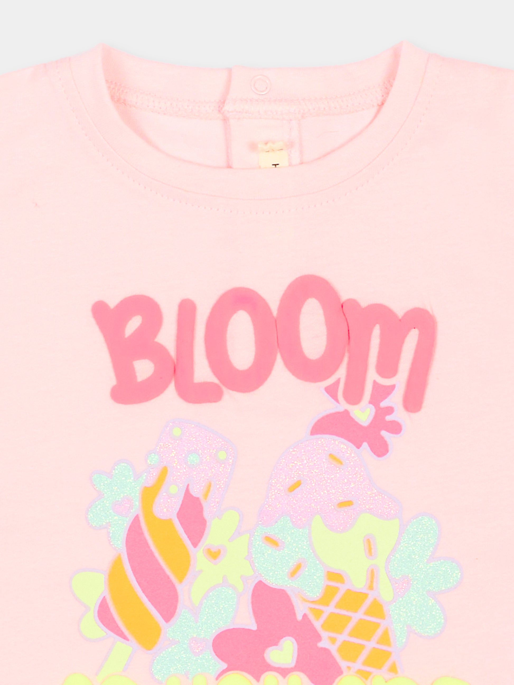 T-Shirt rosa per neonata con stampa glitter,Billieblush,U21776 44L