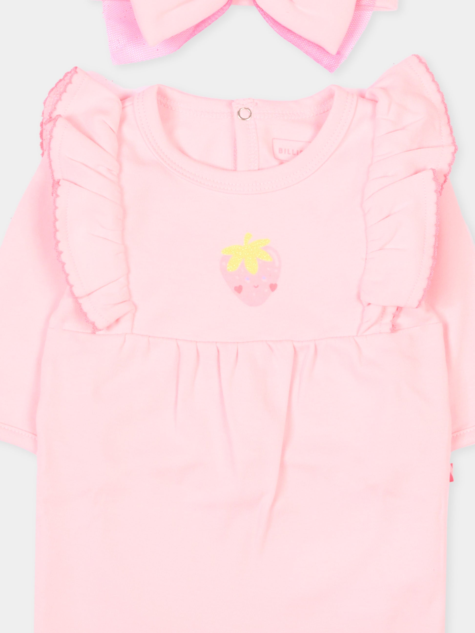 Set tutina rosa per neonata con stampa fragola,Billieblush,U21811 44L